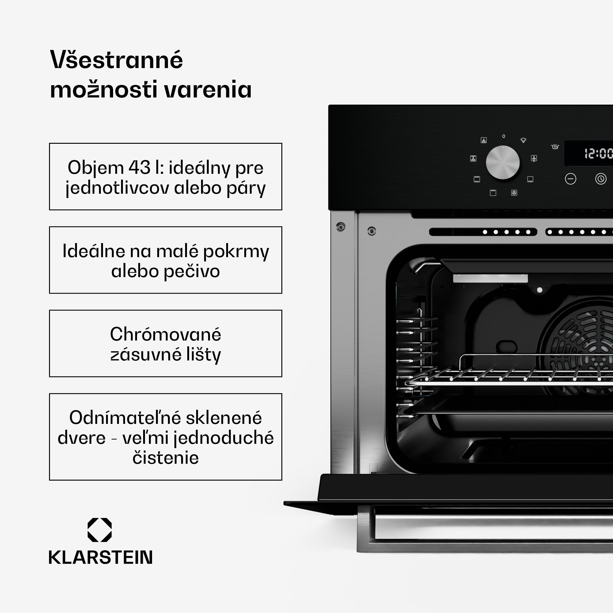 Klarstein SpaceSmart vstavaná rúra | Kompaktná | 45 cm | 41 litrov | 8 funkcií – Obrázok 3