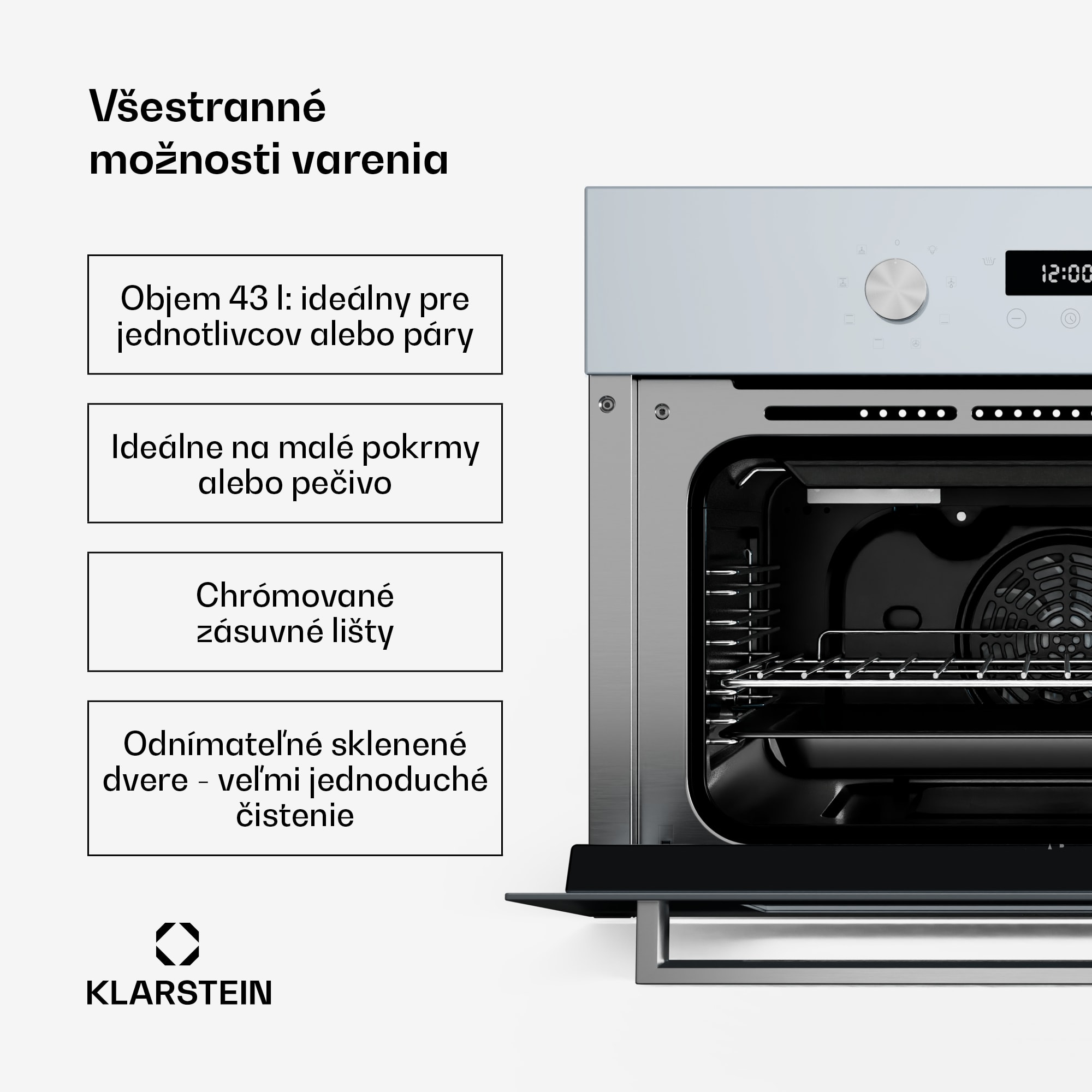 Klarstein SpaceSmart vstavaná rúra | Kompaktná | 45 cm | 41 litrov | 8 funkcií – Obrázok 3