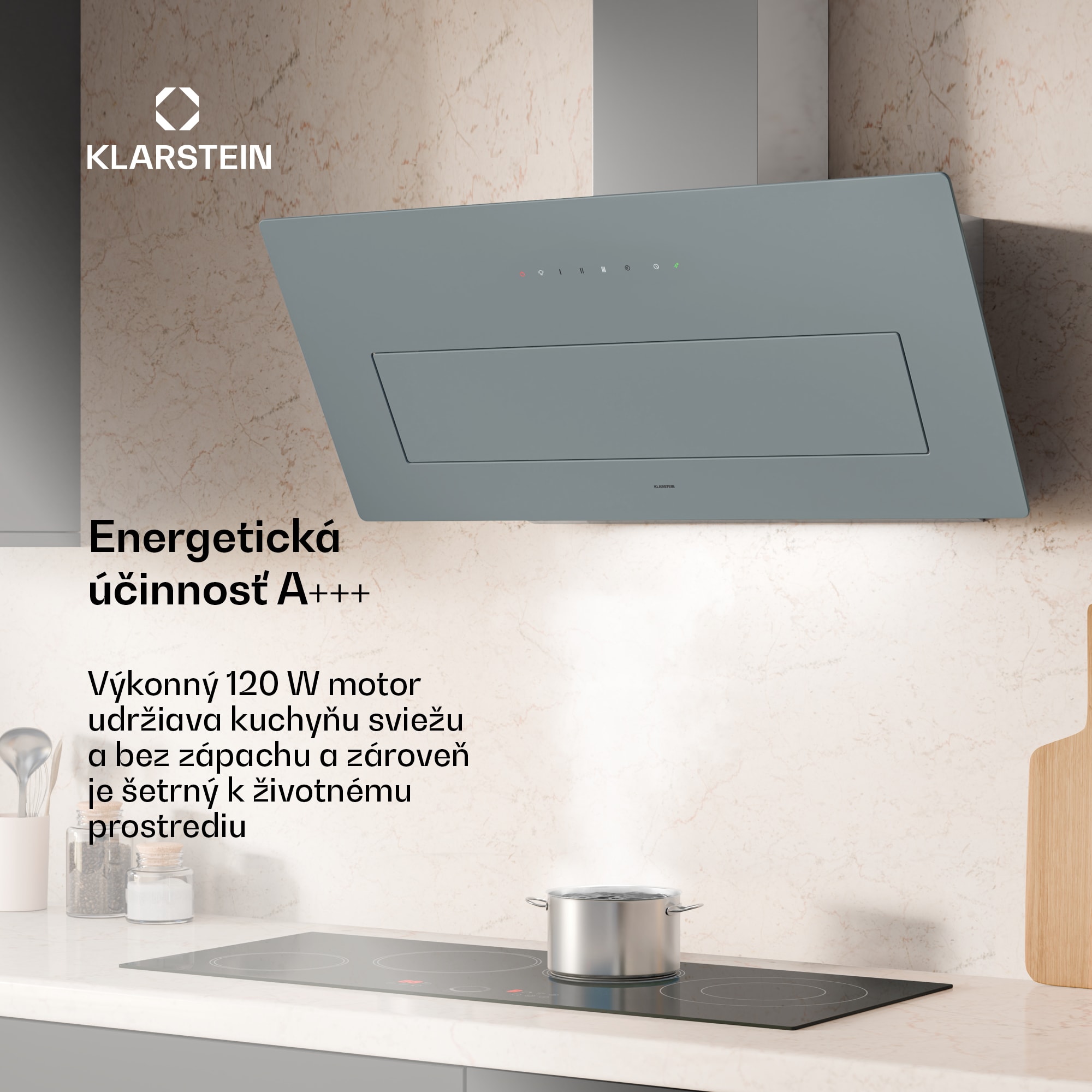 Klarstein SleekAir odsávač pár, A+++, 717 m³/h, dotykový, 90 cm – Obrázok 2