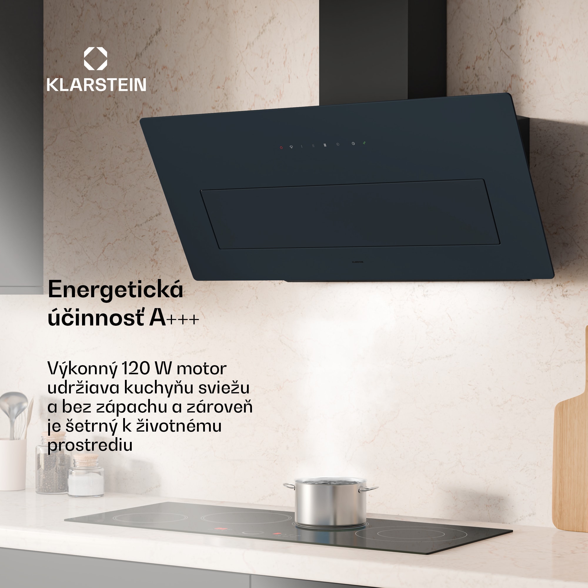 Klarstein SleekAir odsávač pár, A+++, 717 m³/h, dotykový, 90 cm – Obrázok 2