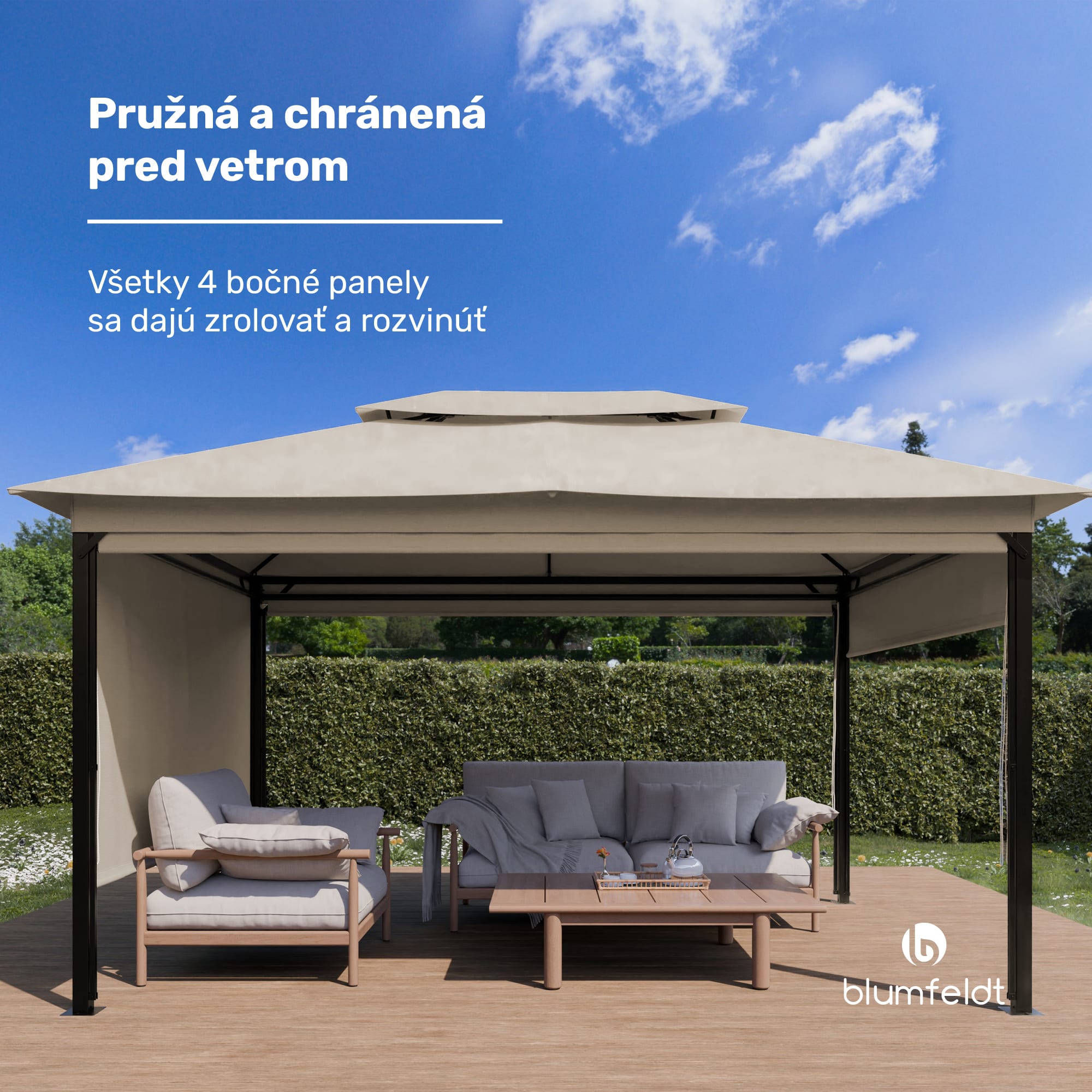 Blumfeldt Grandezza Cortina záhradný altánok 3x4 m, odolný voči poveternostným vplyvom, prášková farba, bočné rolety – Obrázok 2