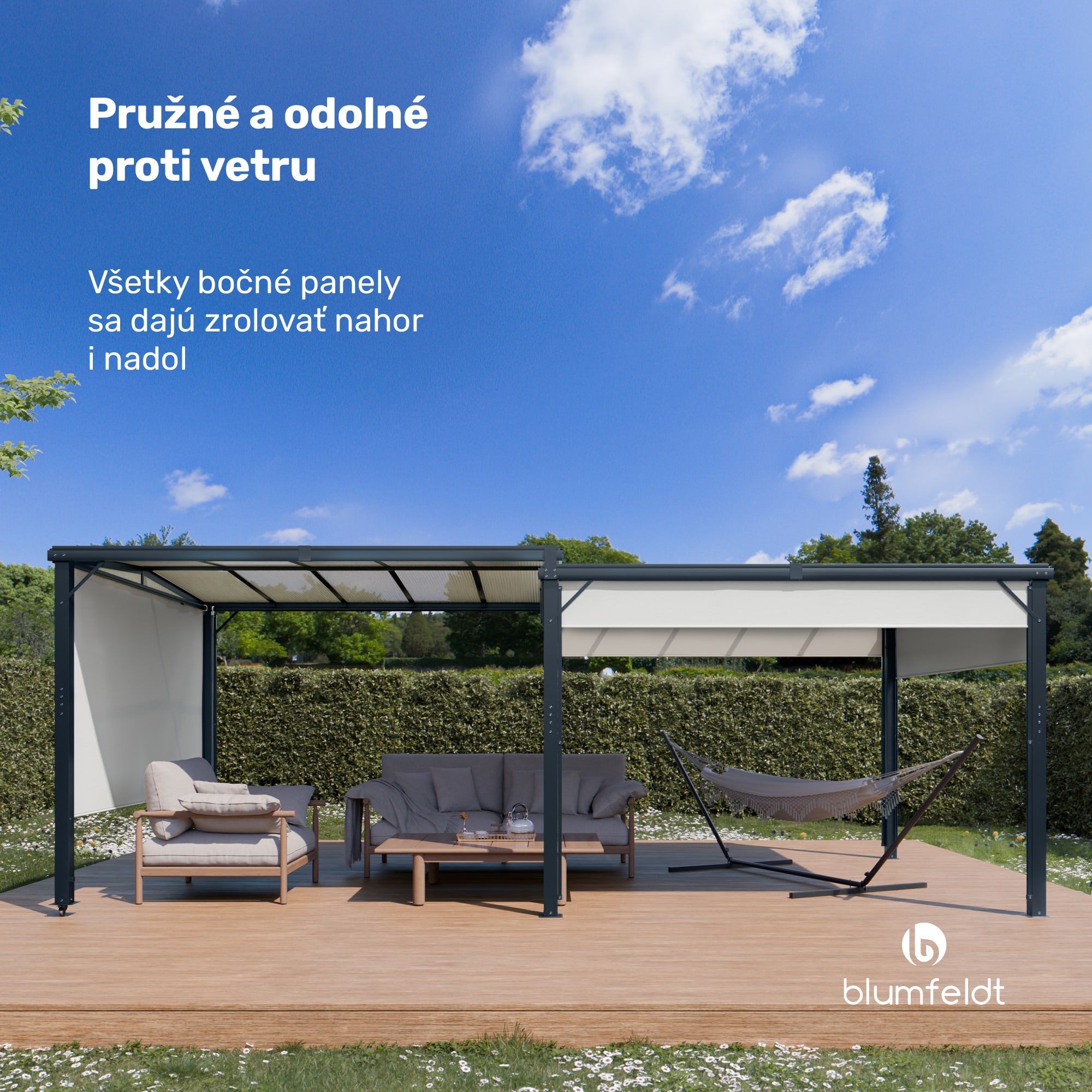 Blumfeldt Pantheon Cortina Solid Sky Expand záhradný altánok 3x6, odolný voči poveternostným vplyvom, rozťahovací – Obrázok 3