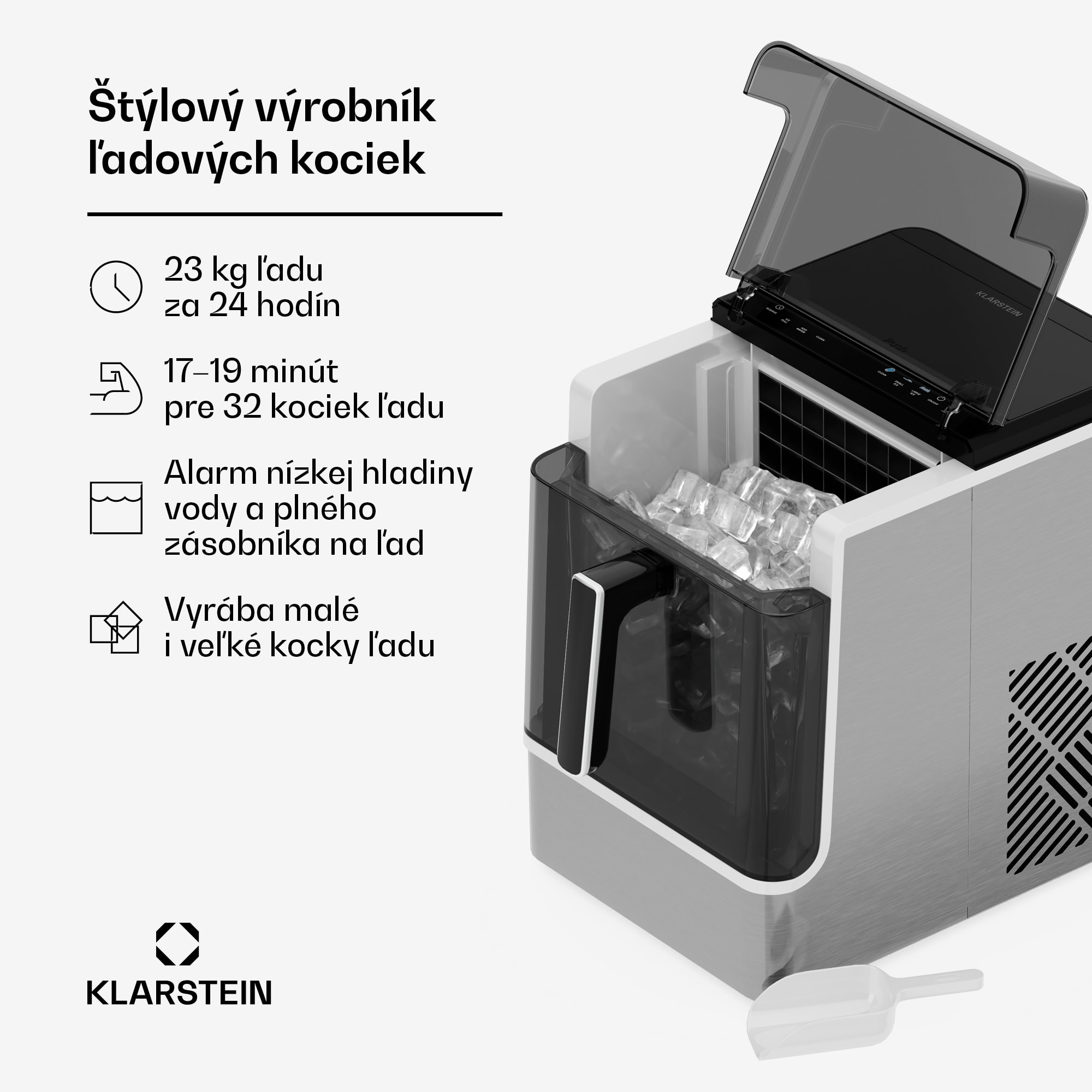 Klarstein Ice Lux výroba ľadových kociek | Nerezová oceľ | 23 kg/24 h | Samočistiaca – Obrázok 2