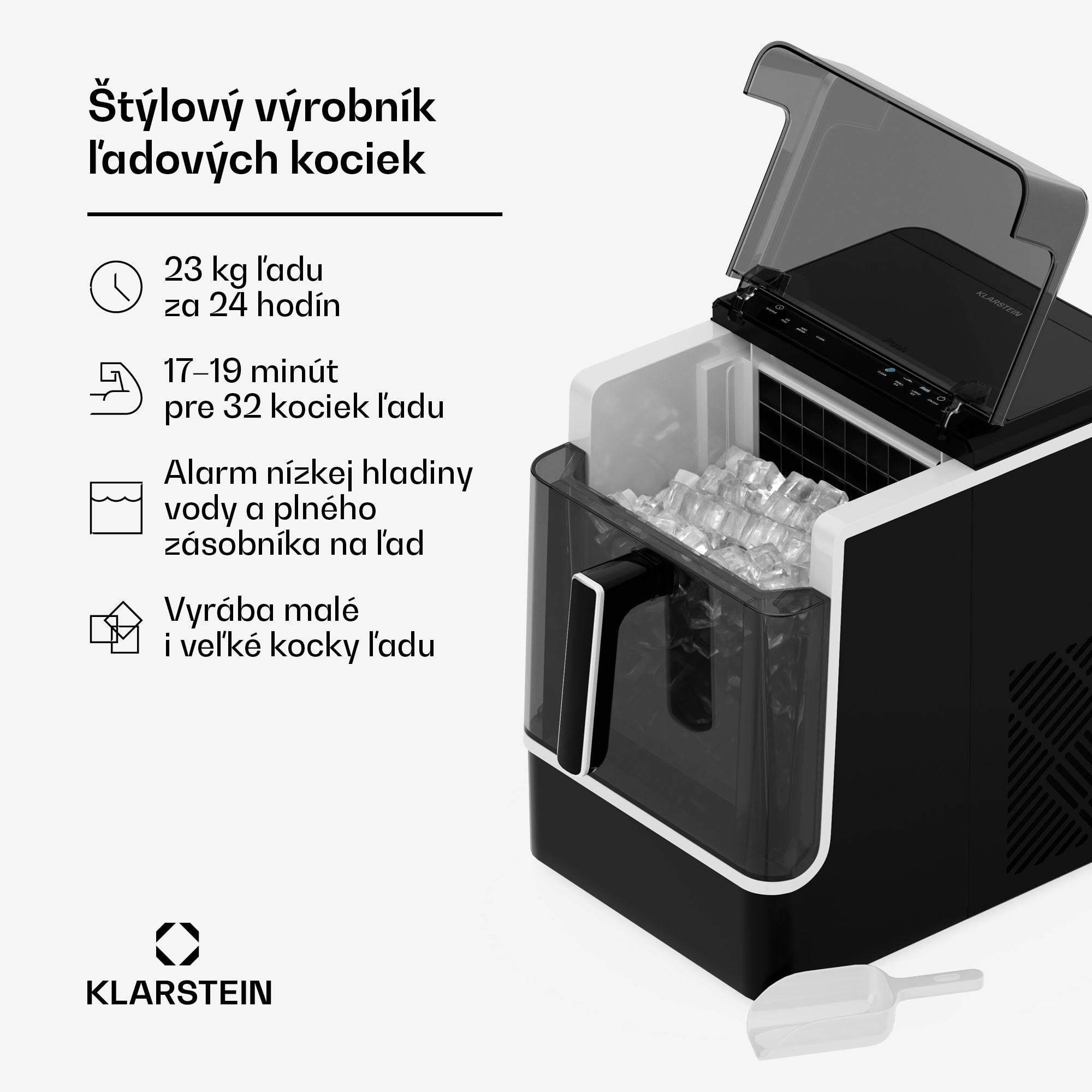 Klarstein Ice Lux výrobník ľadových kociek | Nerezová oceľ | 23 kg/24 h | Samočistiaci – Obrázok 2