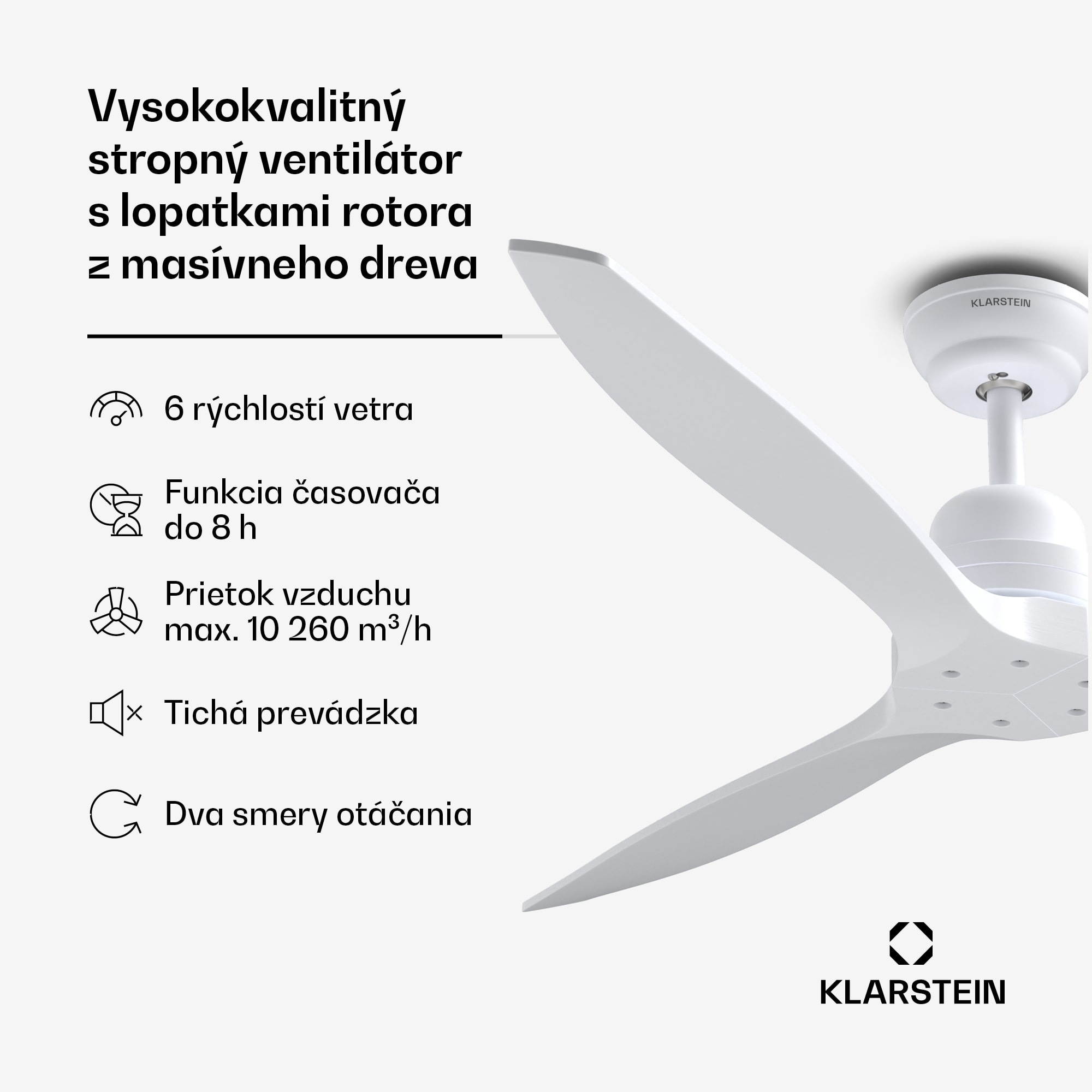 Klarstein Santa Elena Smart 52" stropný ventilátor, 10260 m³/h, 6 stupňov rýchlosti, diaľkové ovládanie, Smart – Obrázok 2