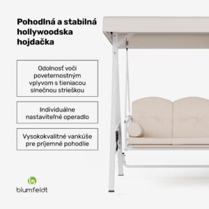 Blumfeldt GranSway hollywoodska hojdačka 3-miestna Individuálne nastaviteľná Oceľ s práškovou povrchovou úpravou Odolná voči poveternostným vplyvom