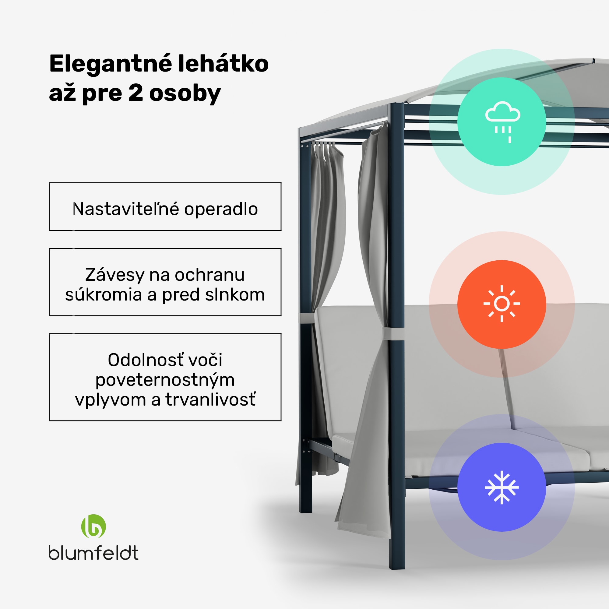 Blumfeldt Eremitage Double XL solárium | ochrana pred slnkom | pre 2 osoby | oceľový rám | odolné voči poveternostným vplyvom – Obrázok 2