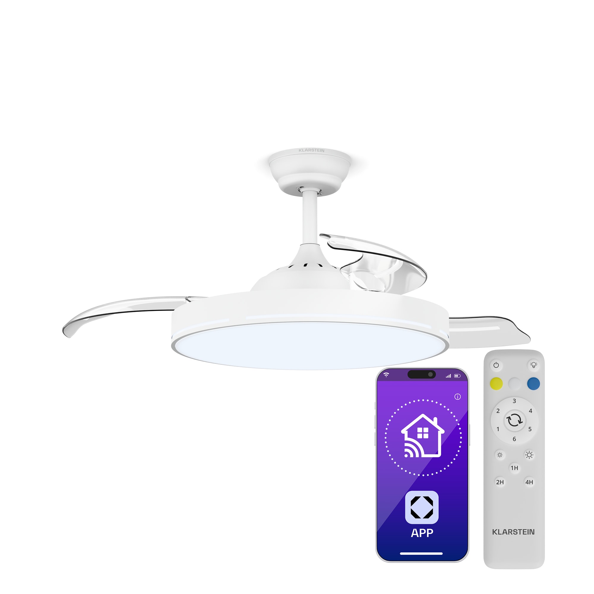 Klarstein AirFold | Inteligentný stropný ventilátor | Vysúvateľné lopatky | Stmievanie LED svetla | Smart