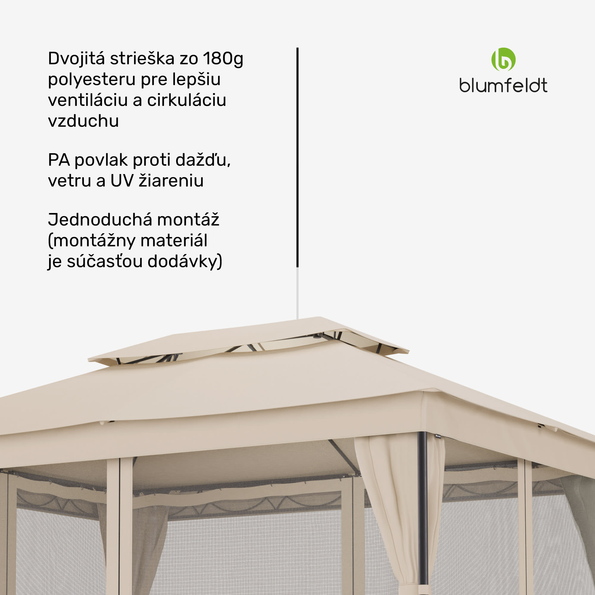 Blumfeldt Altánok Mondo Dual 3x4 s dvojitou strechou a sieťou proti hmyzu – Obrázok 3