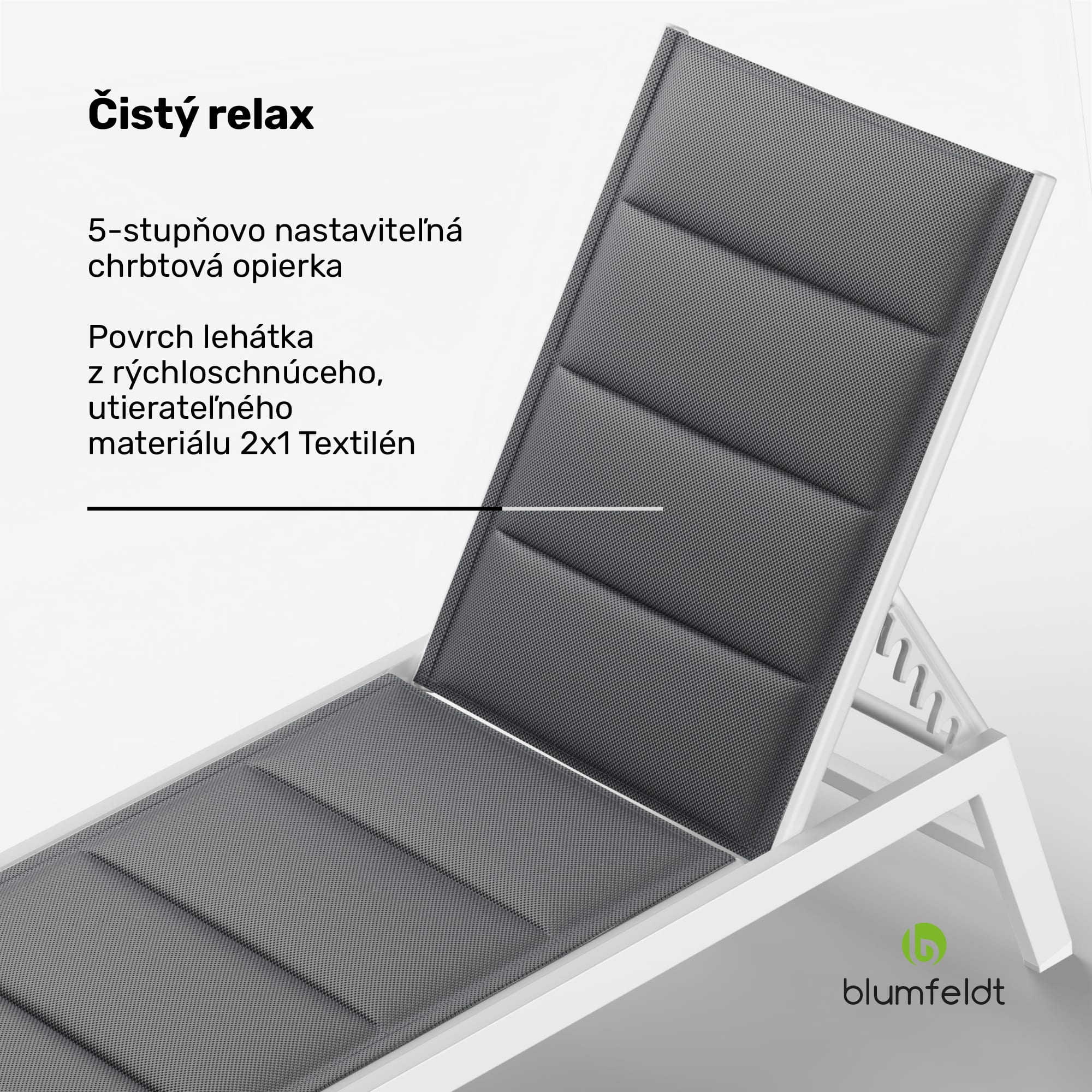 Blumfeldt Renazzo Lounge lehátko | Nosnosť 120 kg | 5 polôh | vodoodpudivé – Obrázok 2