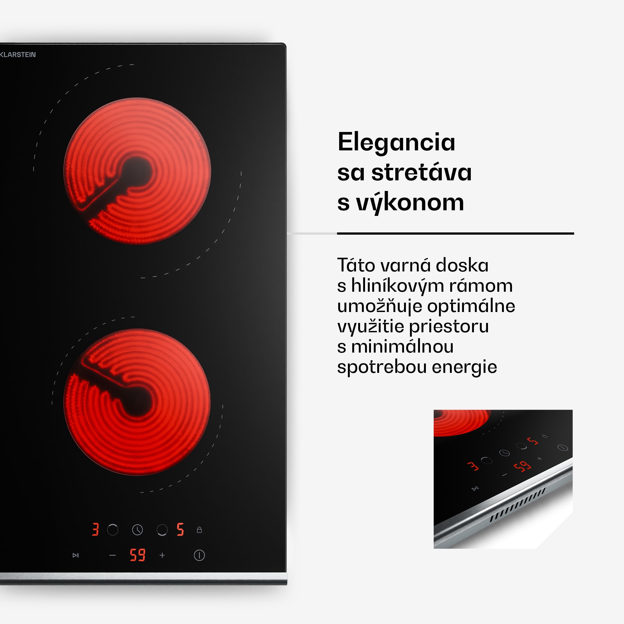 Klarstein Verosteel sklokeramická varná doska | Minimalistická, výkonná | 2 varné zóny | 3000 W | 30 cm – Obrázok 4