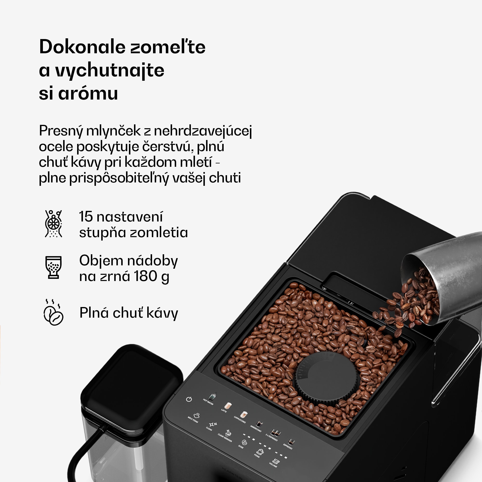 Klarstein Velaire plnoautomatický kávovar s nádobou na mlieko | Výkonný | 1350 W | 20 bar – Obrázok 4