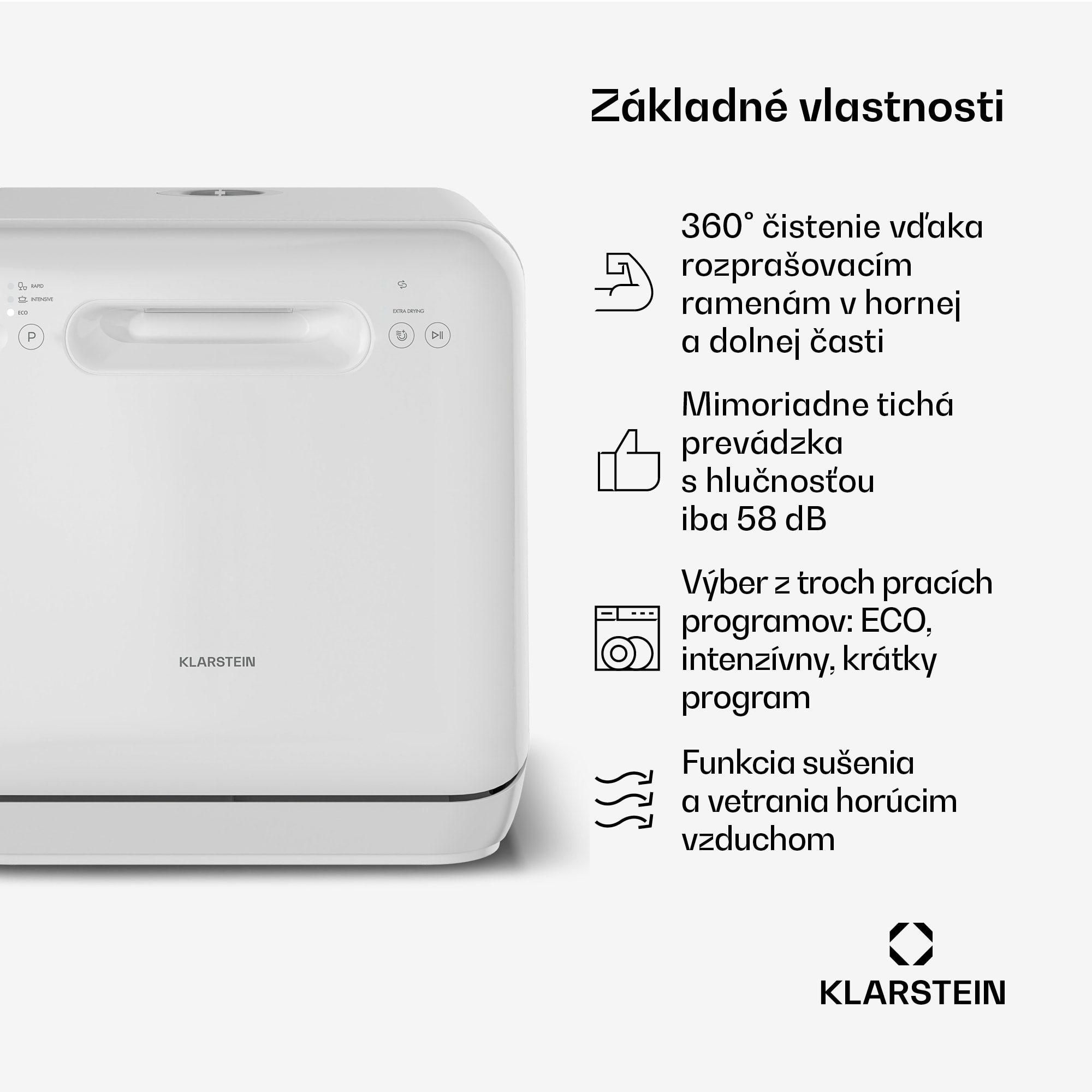 Klarstein Aquatica stolný umývačka riadu | 42 cm | 3 programy | 2 súpravy riadu – Obrázok 3