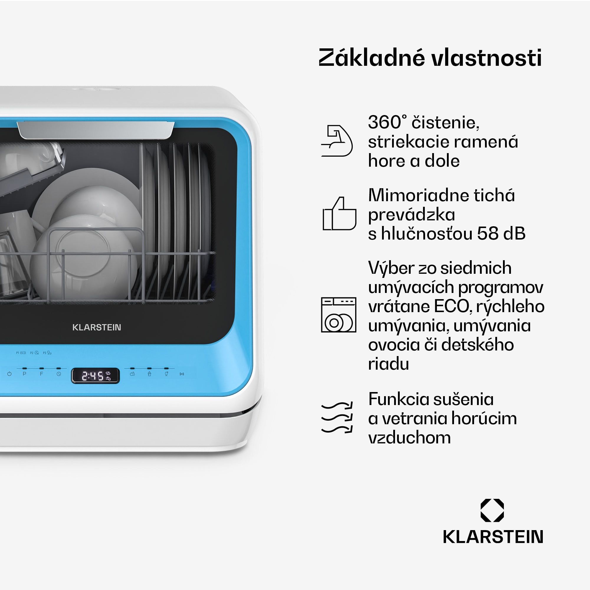 Klarstein Amazonia | Mini umývačka riadu | Kompaktná | 6 programov | Prenosná – Obrázok 3