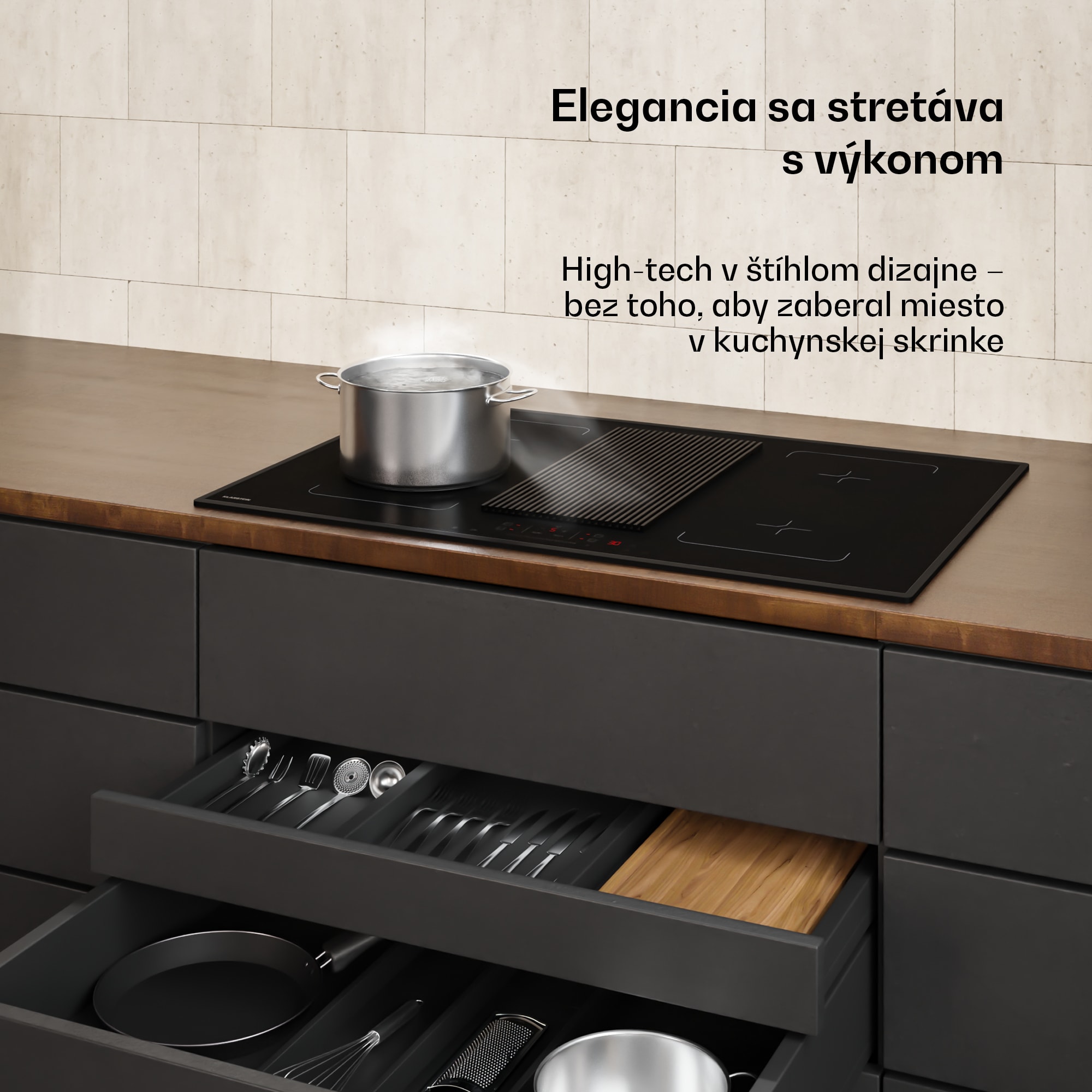 Klarstein Velaire flexi-indukčná varná doska s integrovaným digestorom Elegantná, minimalistická, výkonná 8400 W 80 cm – Obrázok 3