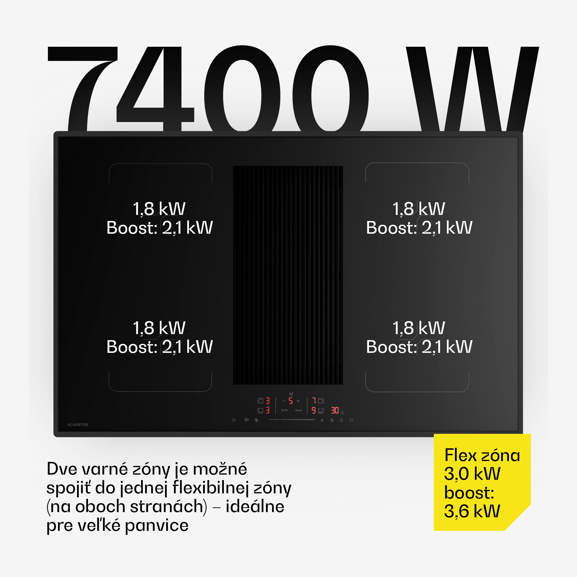 Klarstein Velaire flexi-indukčná varná doska s integrovaným digestorom Elegantná, minimalistická, výkonná 8400 W 80 cm – Obrázok 4