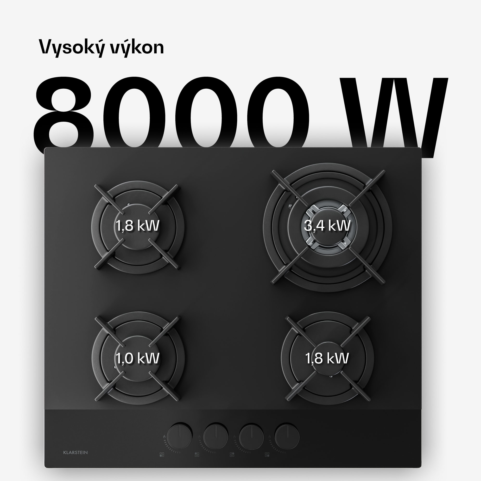 Klarstein Plynová varná doska Velaire, 4-platnička s elektrickým zapaľovaním, kompatibilná so zemným plynom a LPG, 8000W, 60cm – Obrázok 3