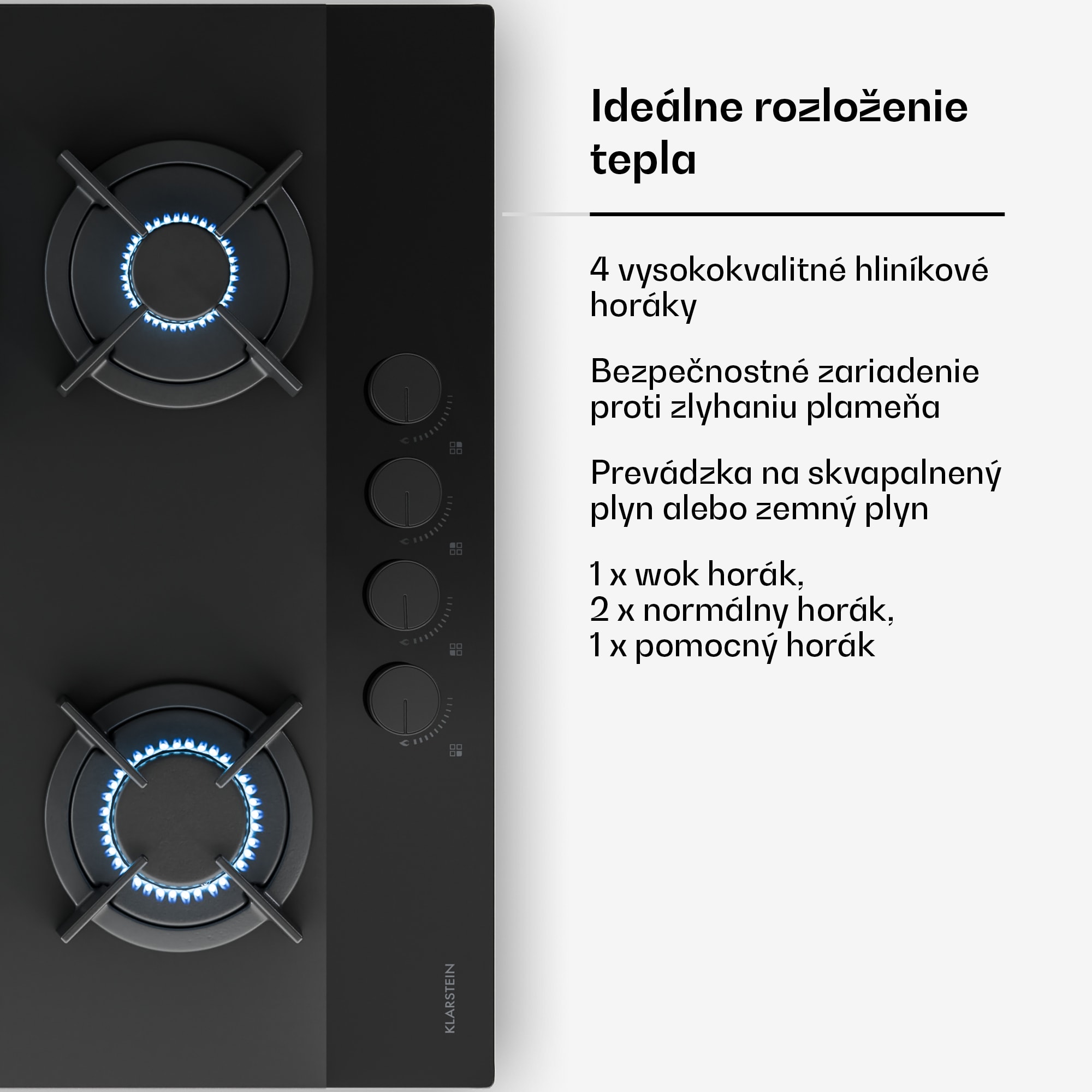 Klarstein Plynová varná doska Velaire, 4-platnička s elektrickým zapaľovaním, kompatibilná so zemným plynom a LPG, 8000W, 60cm – Obrázok 5