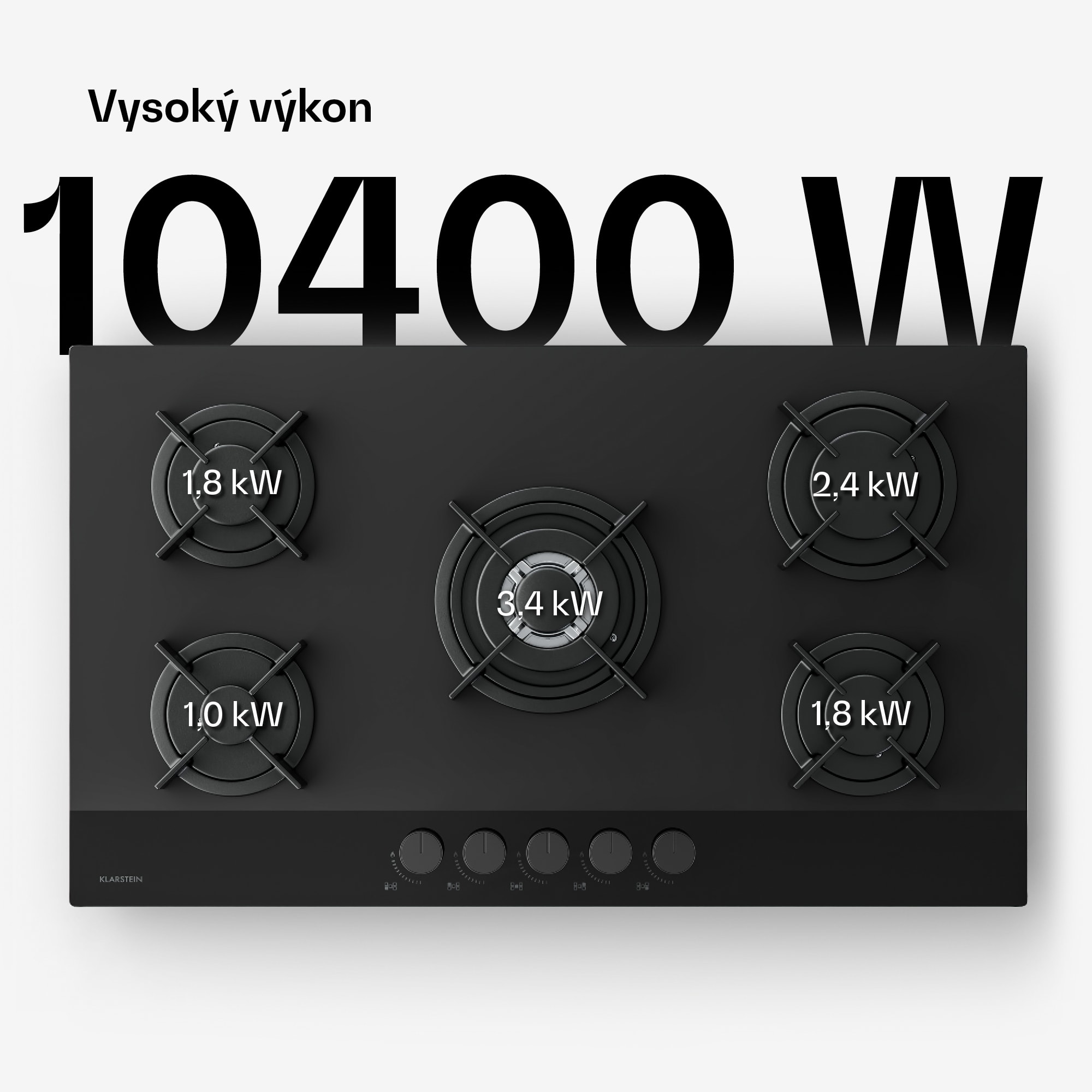 Klarstein Plynová varná doska Velaire, 5-horáková s elektrickým zapaľovaním, Kompatibilná so zemným plynom a LPG, 10400 W, 90 cm – Obrázok 3