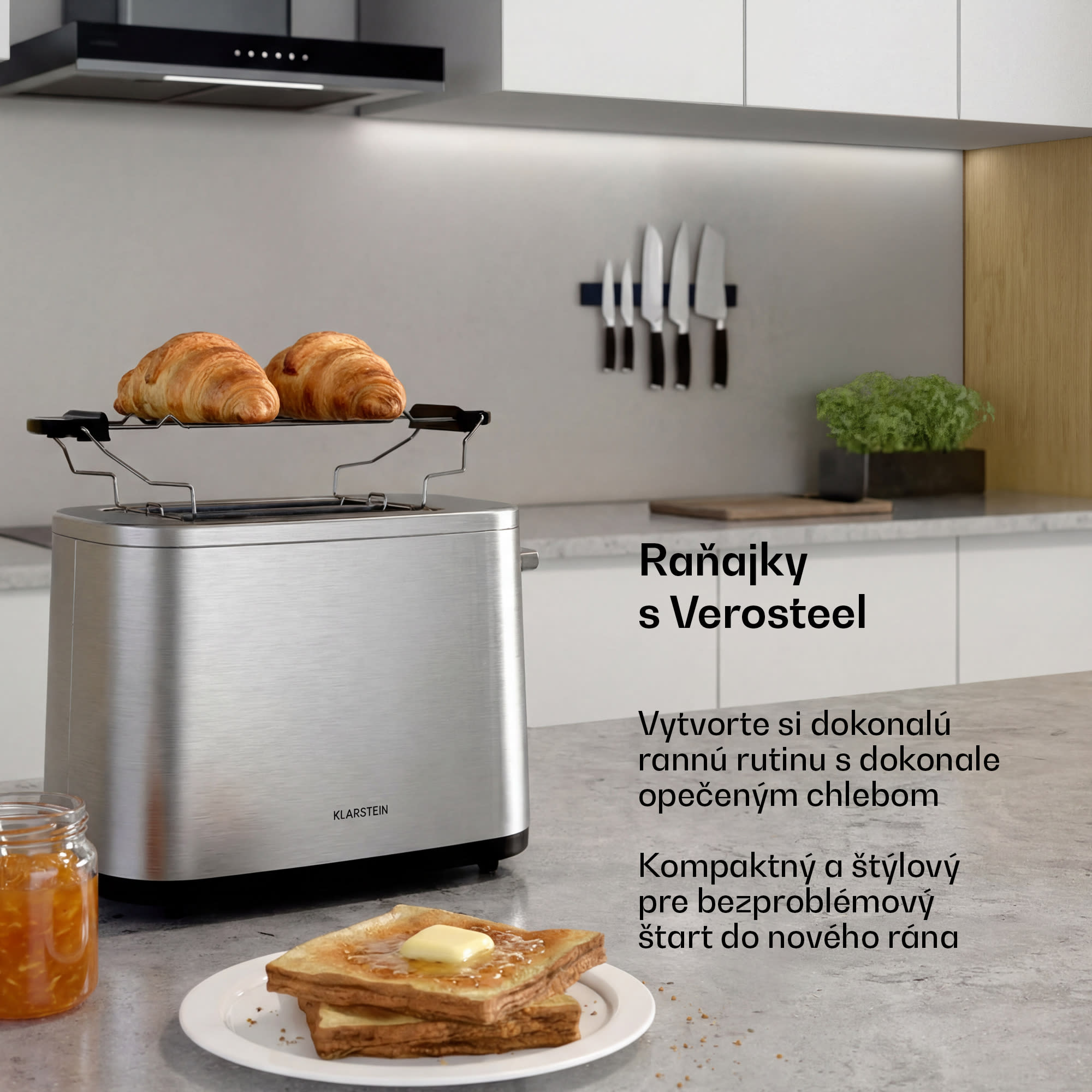 Klarstein VeroSteel hriankovač | 2 sloty | 800 W | 7 stupňov opečenia | nadstavec na žemle | nerezová oceľ – Obrázok 3