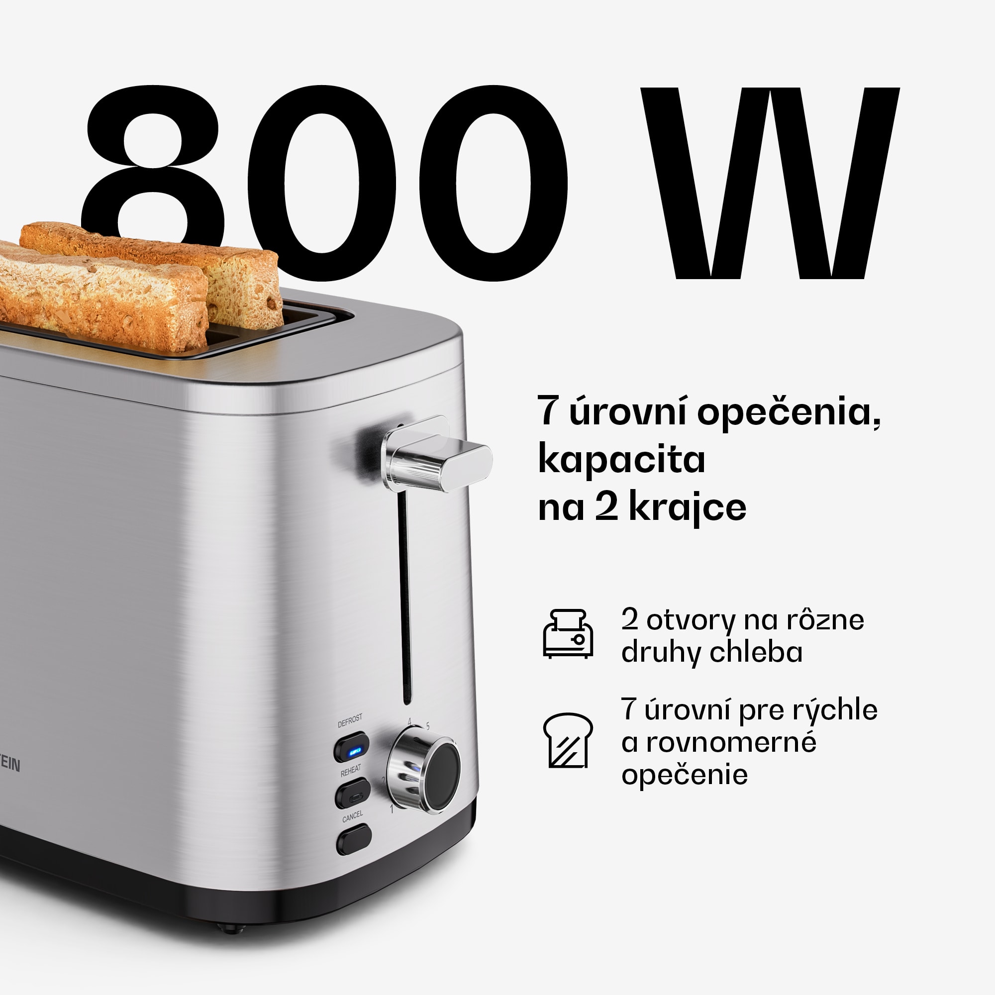 Klarstein VeroSteel hriankovač | 2 sloty | 800 W | 7 stupňov opečenia | nadstavec na žemle | nerezová oceľ – Obrázok 4