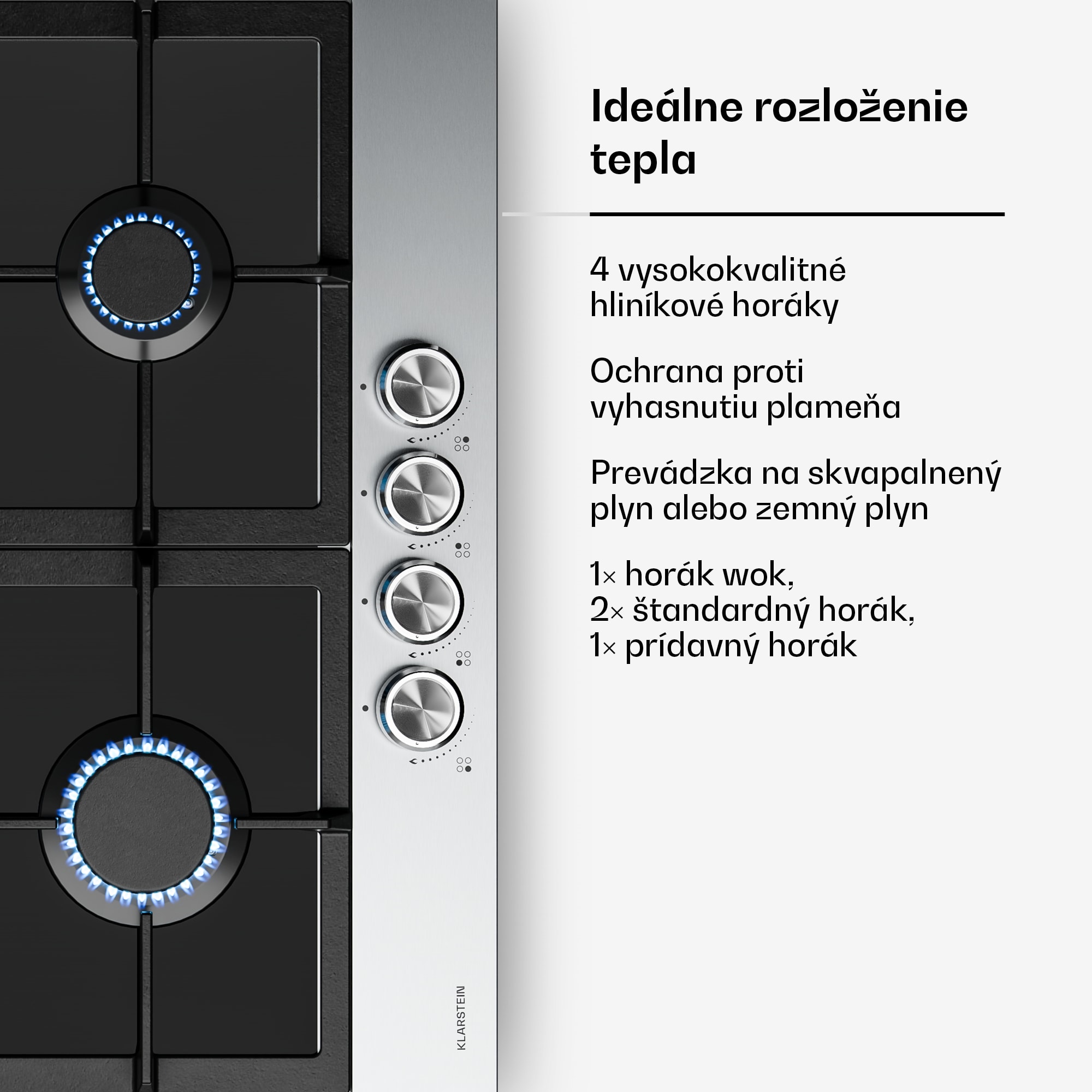 Klarstein Verosteel plynová varná doska | 4 horáky | elektrické zapaľovanie | zemný plyn a LPG | 8000 W | 60 cm – Obrázok 4