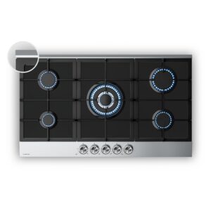 Klarstein Verosteel plynová varná doska | 5 horákov | elektrické zapaľovanie | kompatibilná s zemným plynom a LPG | 10400 W | 90 cm