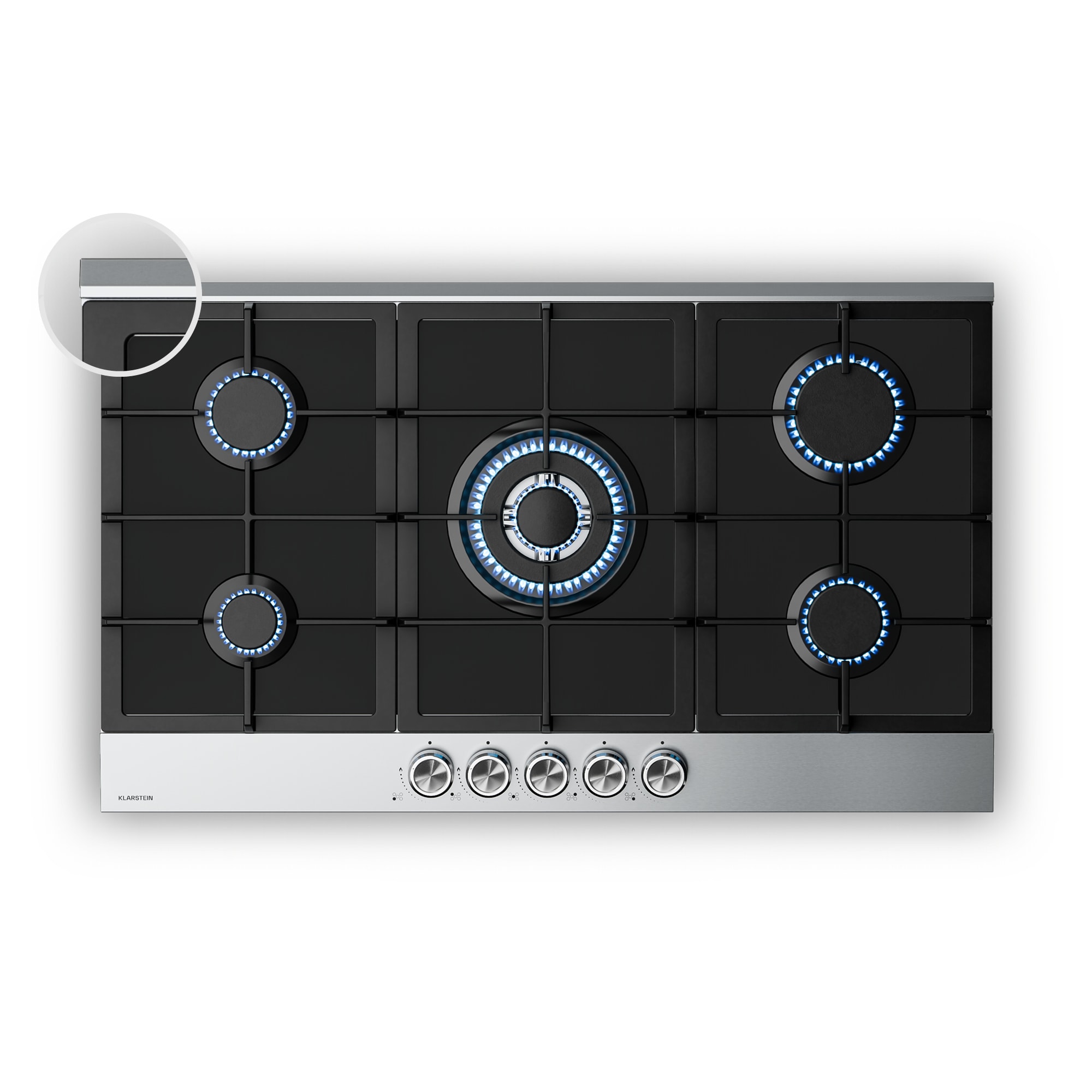 Klarstein Verosteel plynová varná doska | 5 horákov | elektrické zapaľovanie | kompatibilná s zemným plynom a LPG | 10400 W | 90 cm