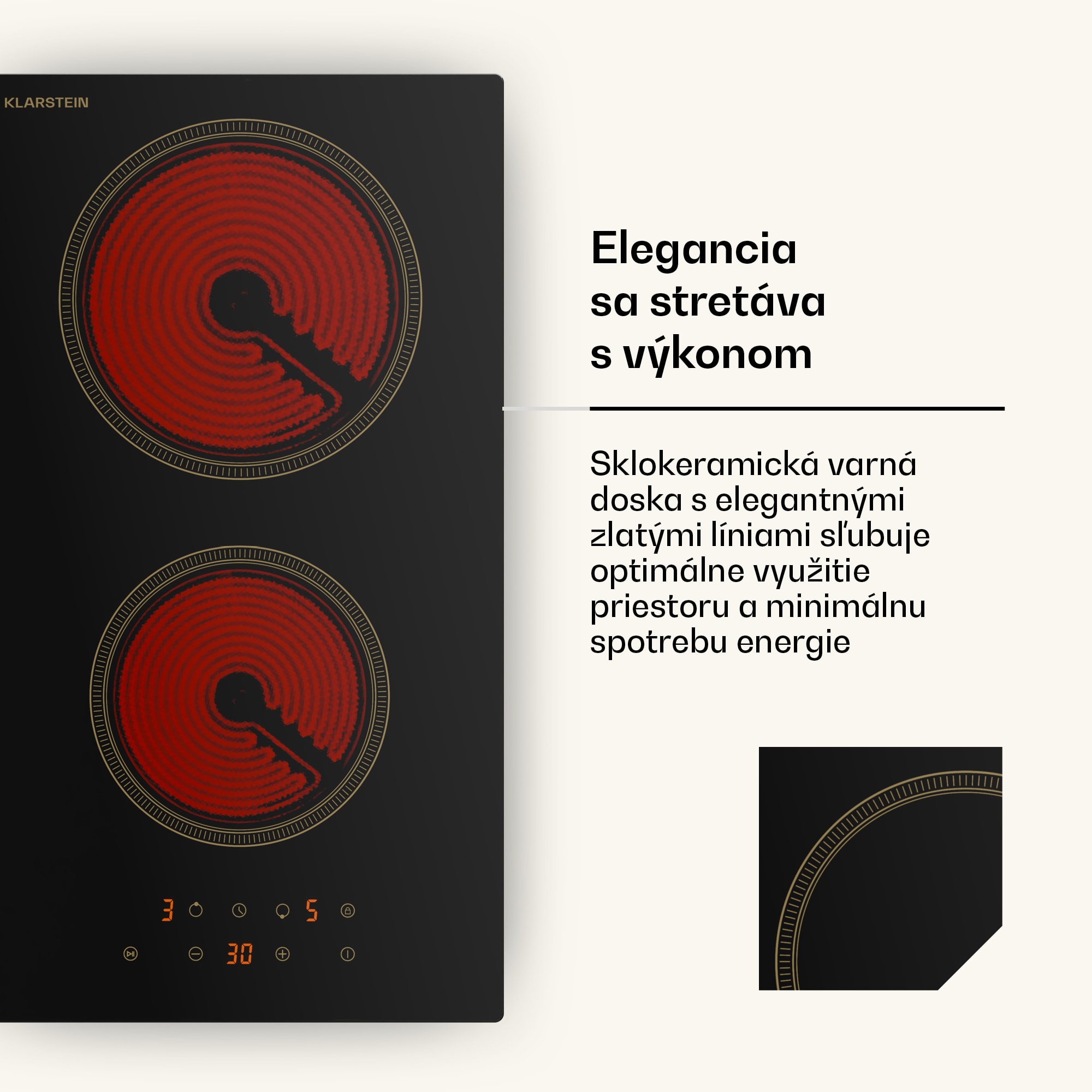 Klarstein Victoria sklokeramická varná doska | 2 zóny | Elegantná, nadčasová | 3000 W | 30 cm – Obrázok 4