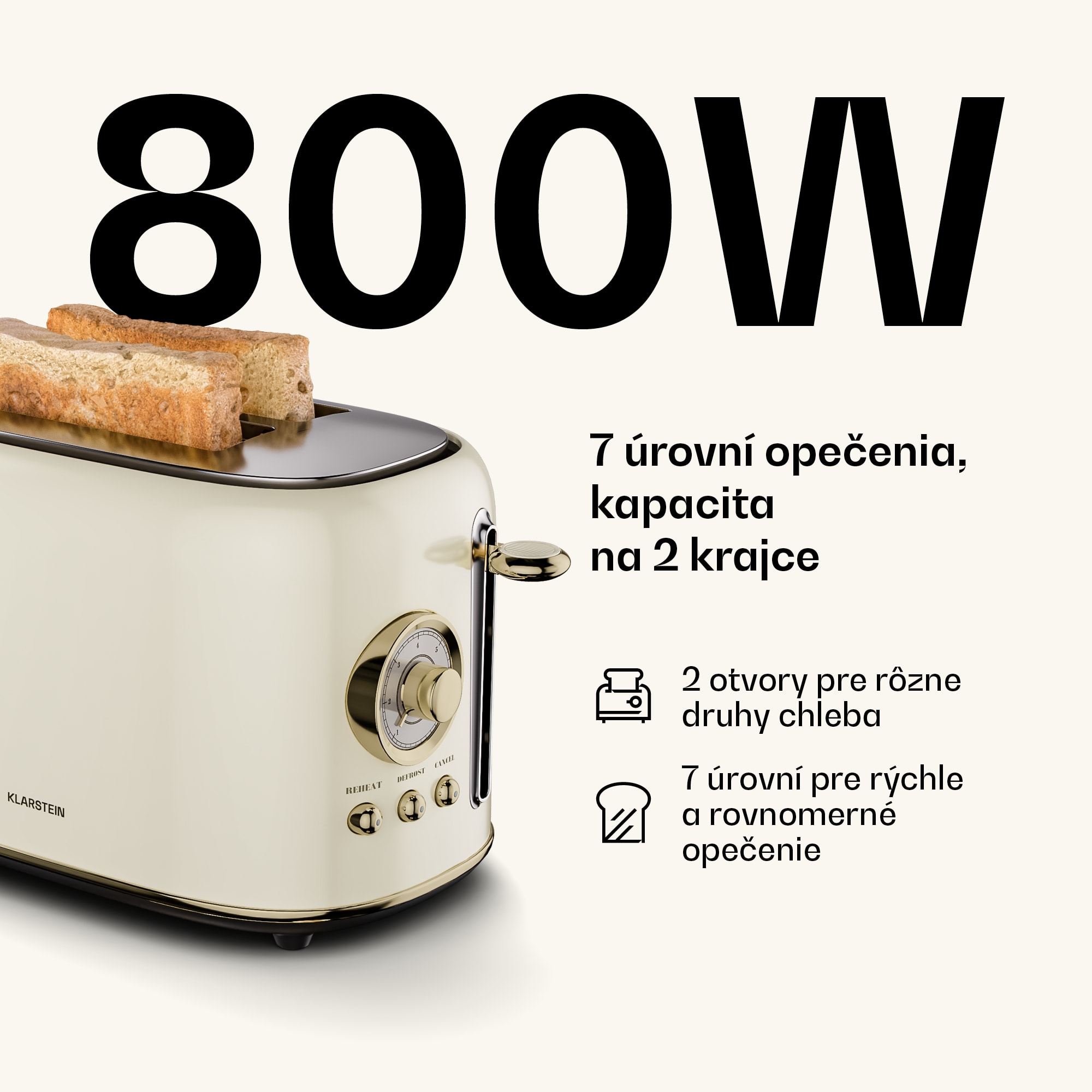 Klarstein Victoria hriankovač | 2-štrbinový | 800 W | 7 úrovní opraženia | držiak na žemle – Obrázok 4