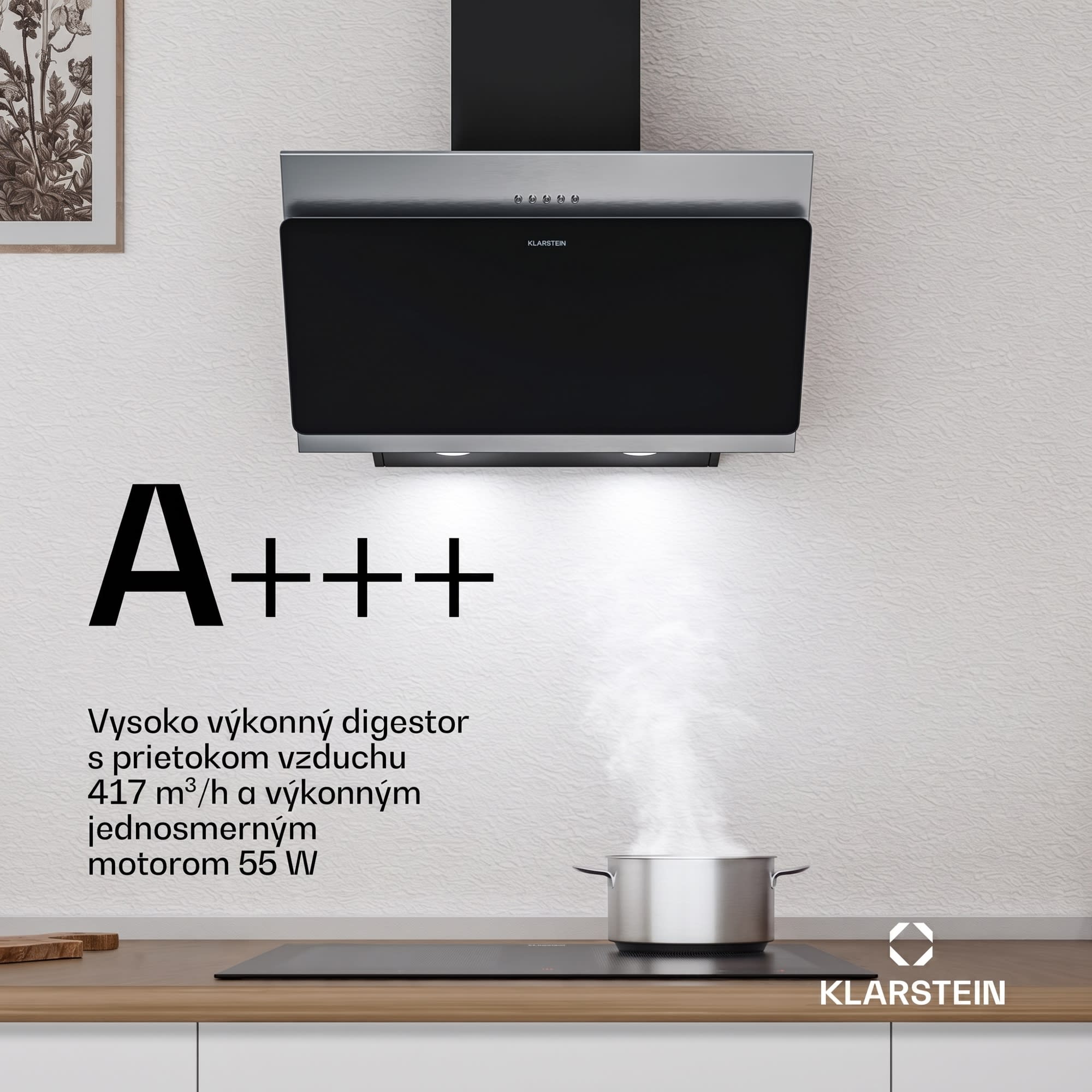 Klarstein Alessia komínová digestoř | odťahový a recirkulačný režim | nerez | 404 m³/h | 60 cm – Obrázok 2