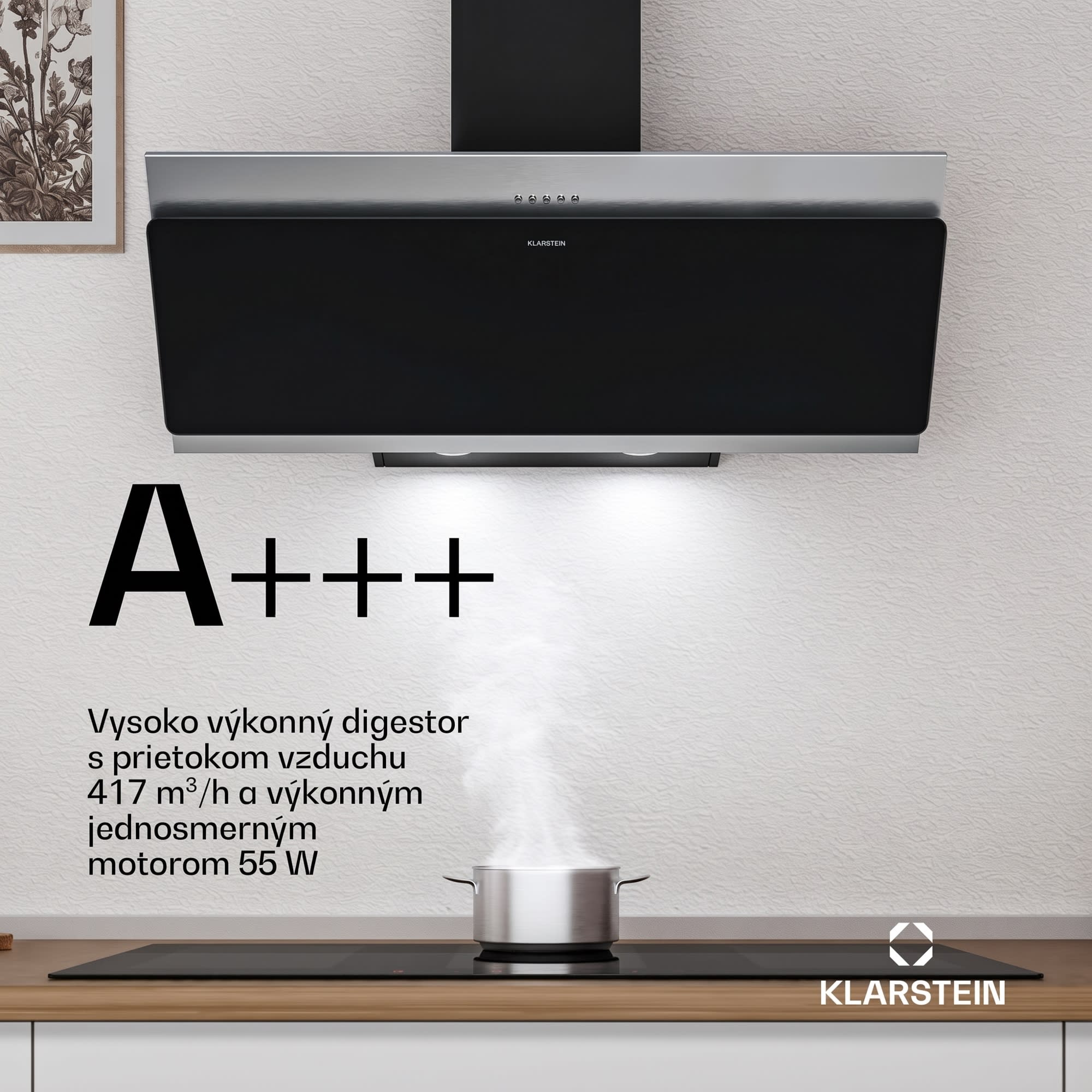 Klarstein Alessia komínová digestoř | odťah a recirkulácia | nerezová oceľ | 404 m³/h | 90 cm – Obrázok 2