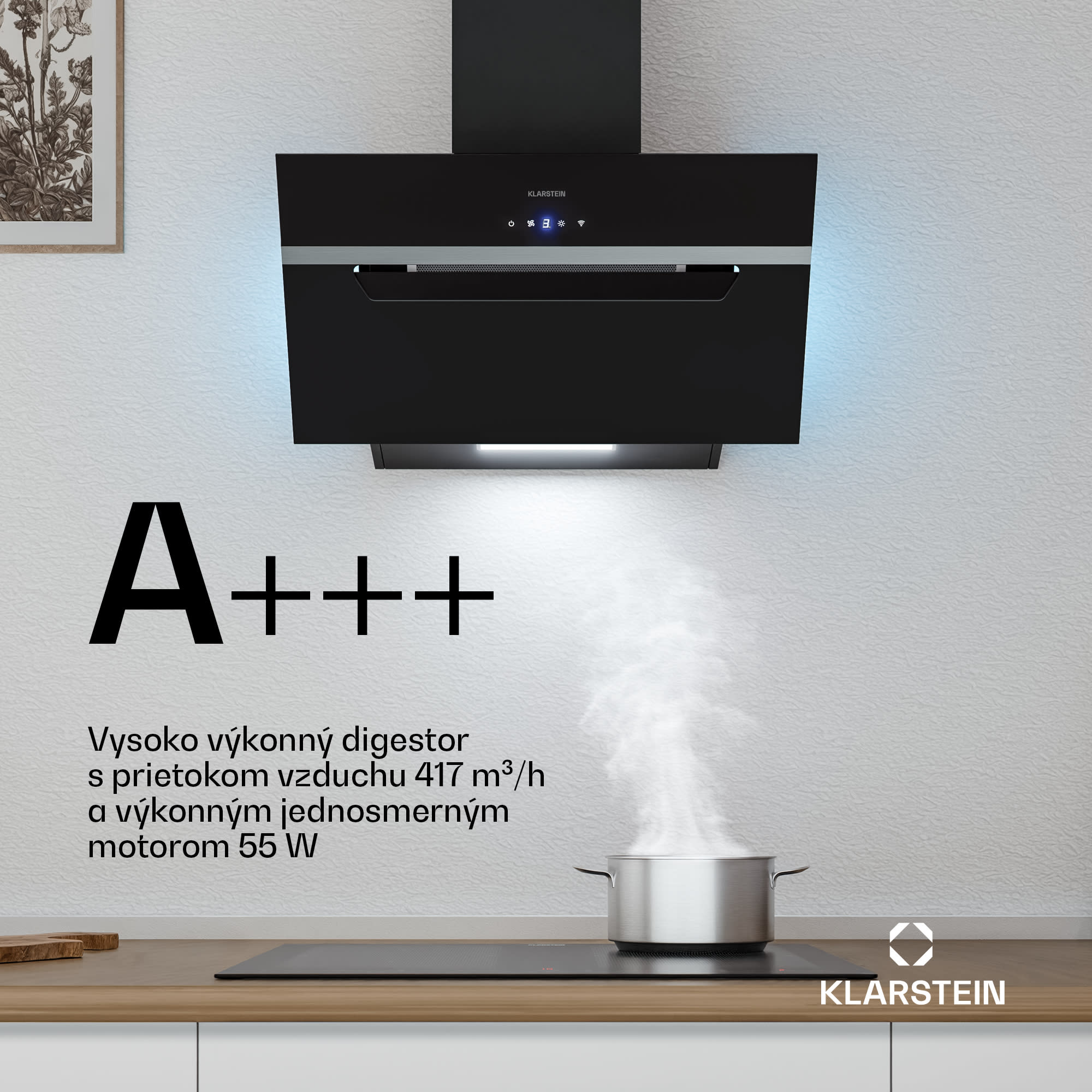 Klarstein BigBite odsávač bez stropu | odťah a recirkulácia | bezpečnostné sklo | 417 m³/h | 60 cm – Obrázok 2