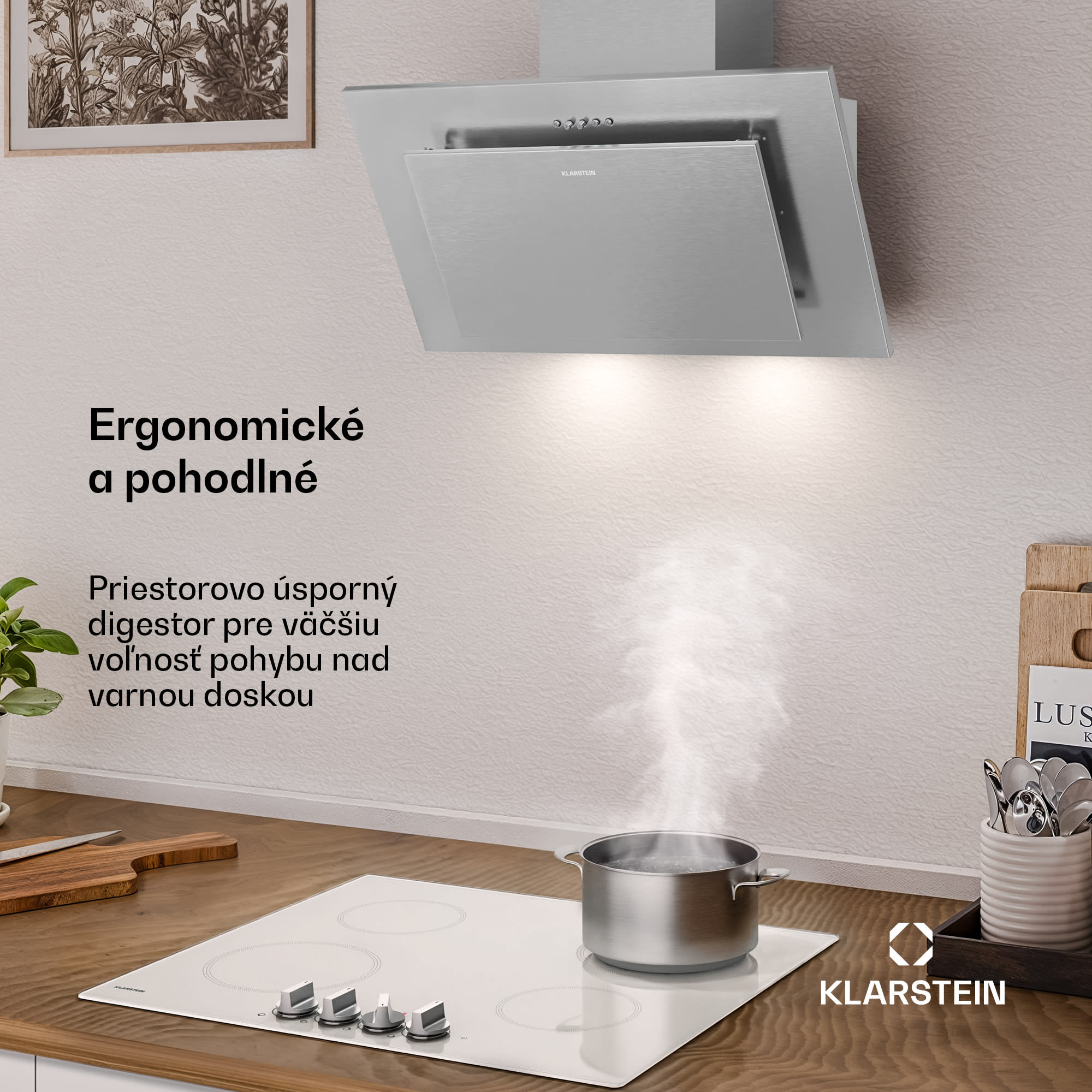 Klarstein Athena komínová digestoř | odťahový a recirkulačný režim | 254 m³/h | 56 W | 60 cm