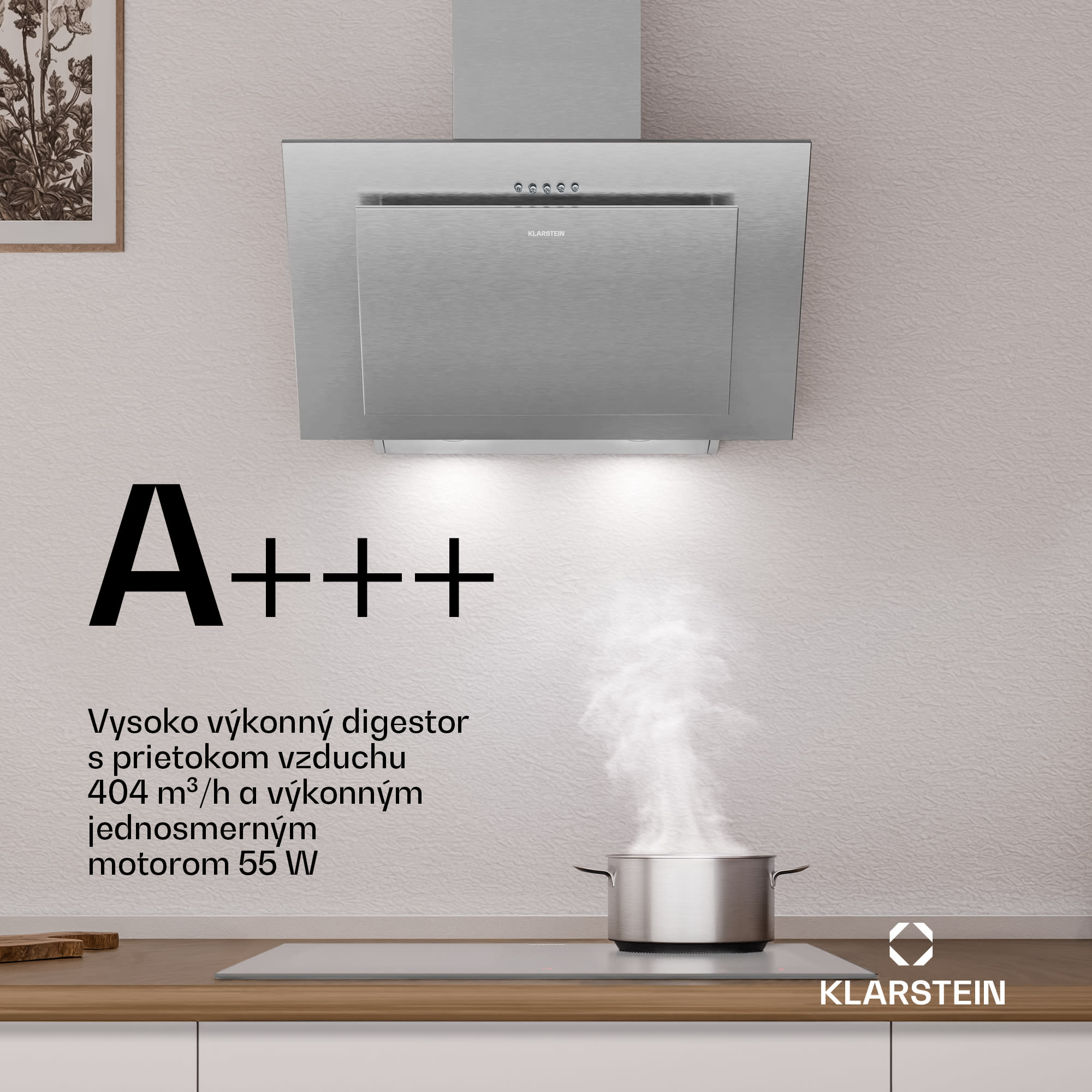 Klarstein Athena komínová digestoř | odťahový a recirkulačný režim | 254 m³/h | 56 W | 60 cm – Obrázok 3