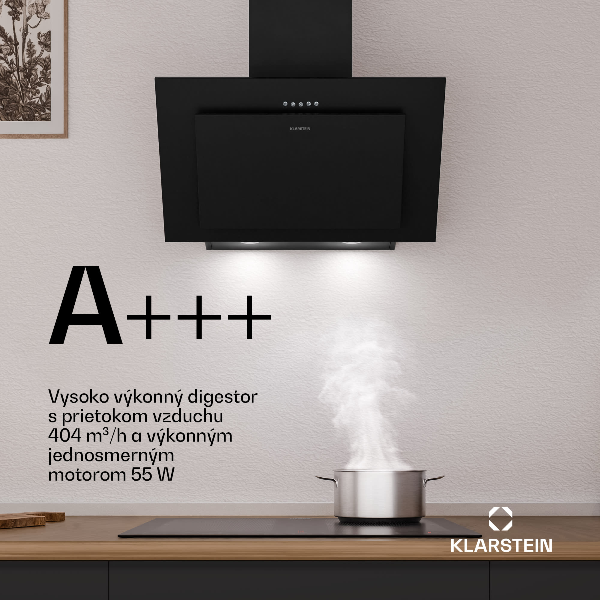 Klarstein Athena komínová digestoř | odťahový a recirkulačný režim | 254 m³/h | 56 W | 60 cm – Obrázok 3