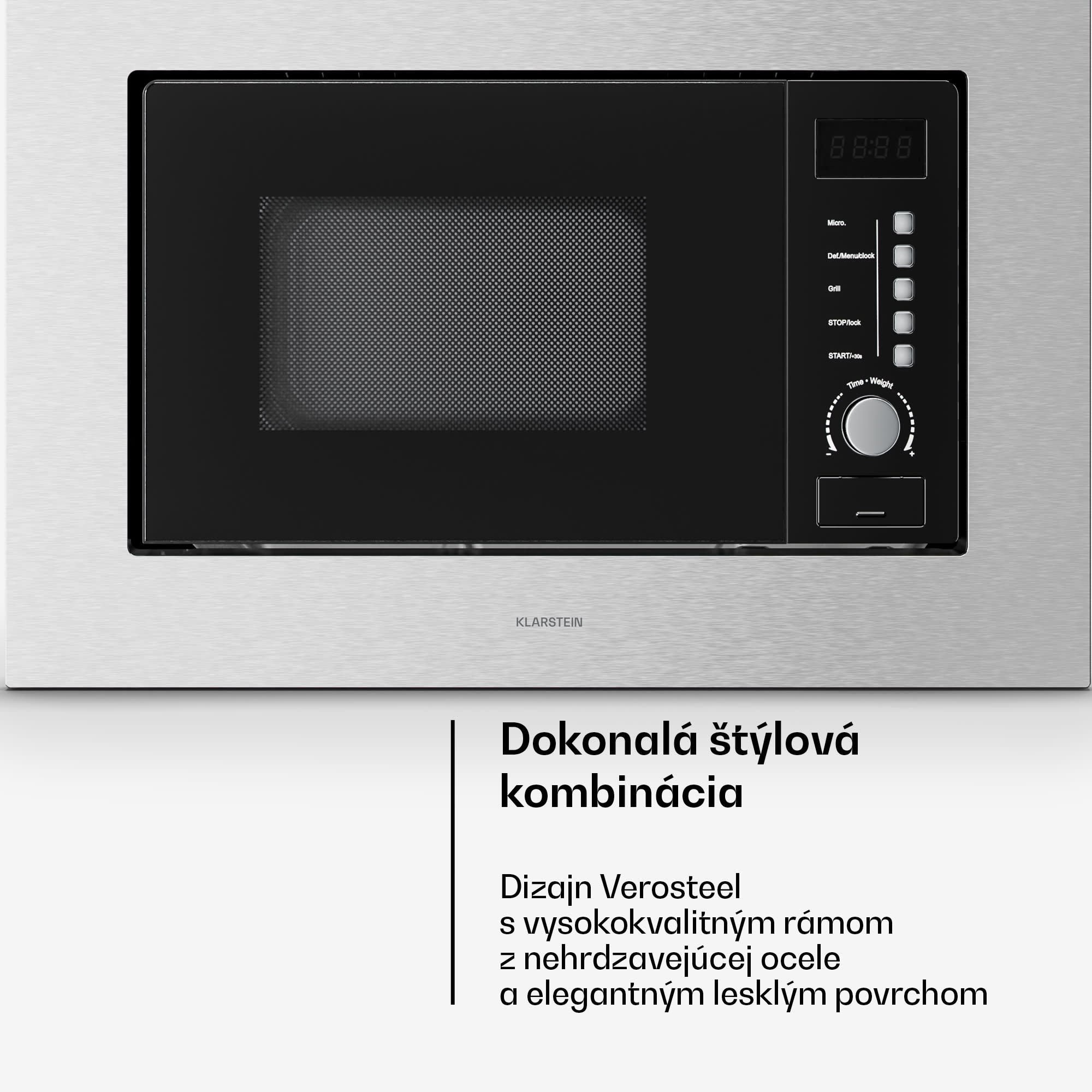 Klarstein Verosteel vstavaná mikrovlnná rúra s grilom | 800 W gril | 700 W mikrovlnka | 60 cm – Obrázok 3