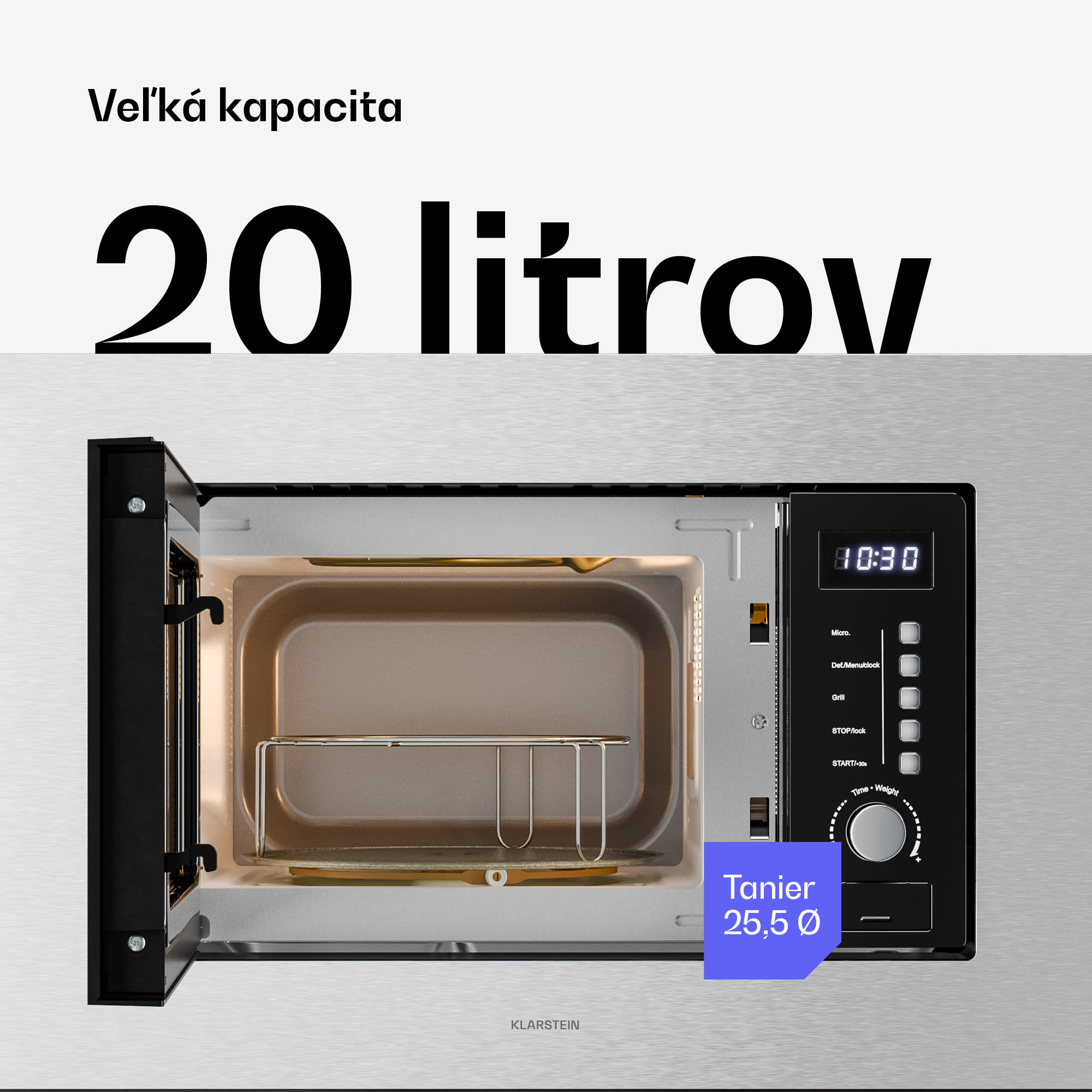 Klarstein Verosteel vstavaná mikrovlnná rúra s grilom | 800 W gril | 700 W mikrovlnka | 60 cm – Obrázok 4