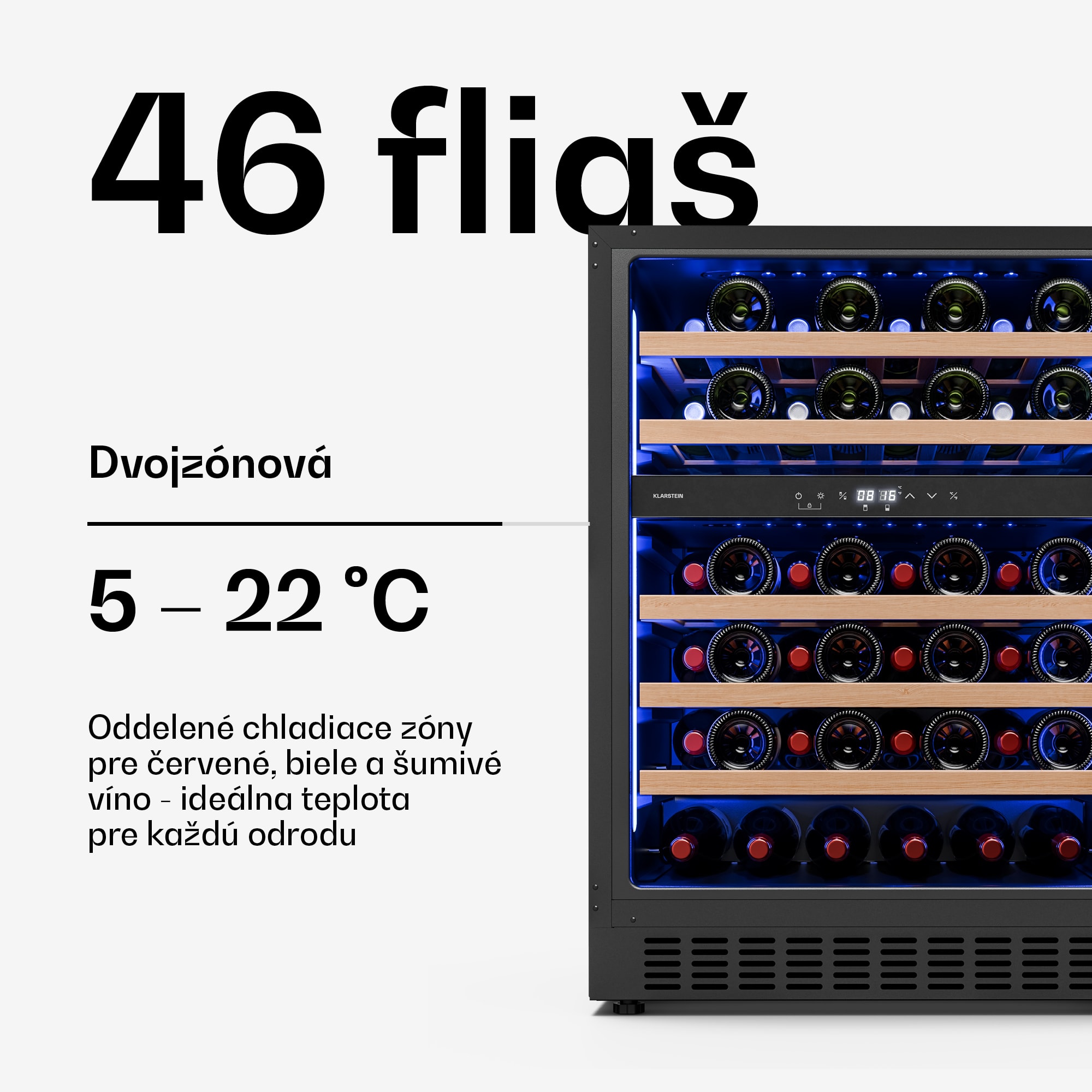 Klarstein Illuminosa vstavaná vinotéka | Dualzone | 129 litrov | 46 fliaš | 60 cm – Obrázok 3