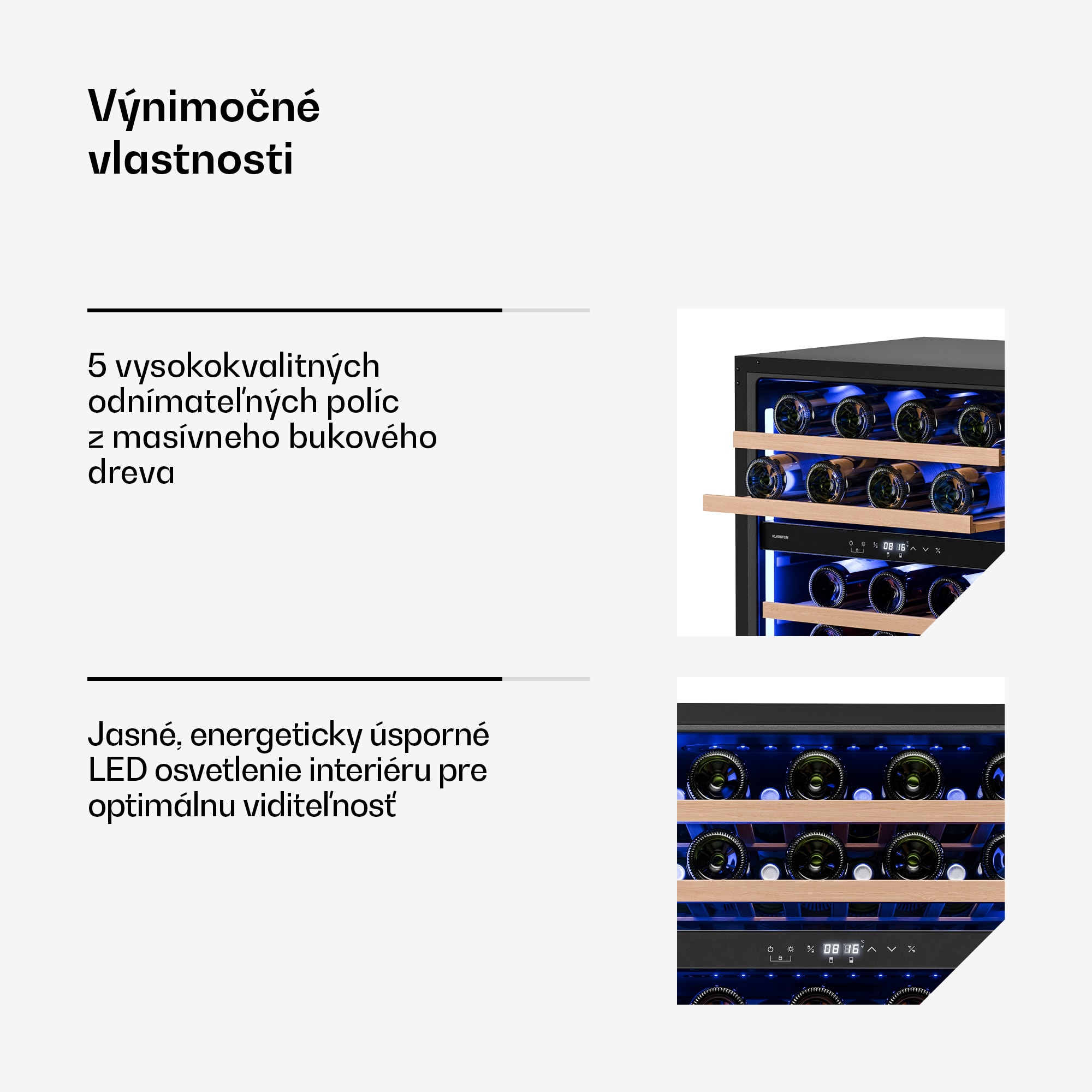Klarstein Illuminosa vstavaná vinotéka | Dualzone | 129 litrov | 46 fliaš | 60 cm – Obrázok 5