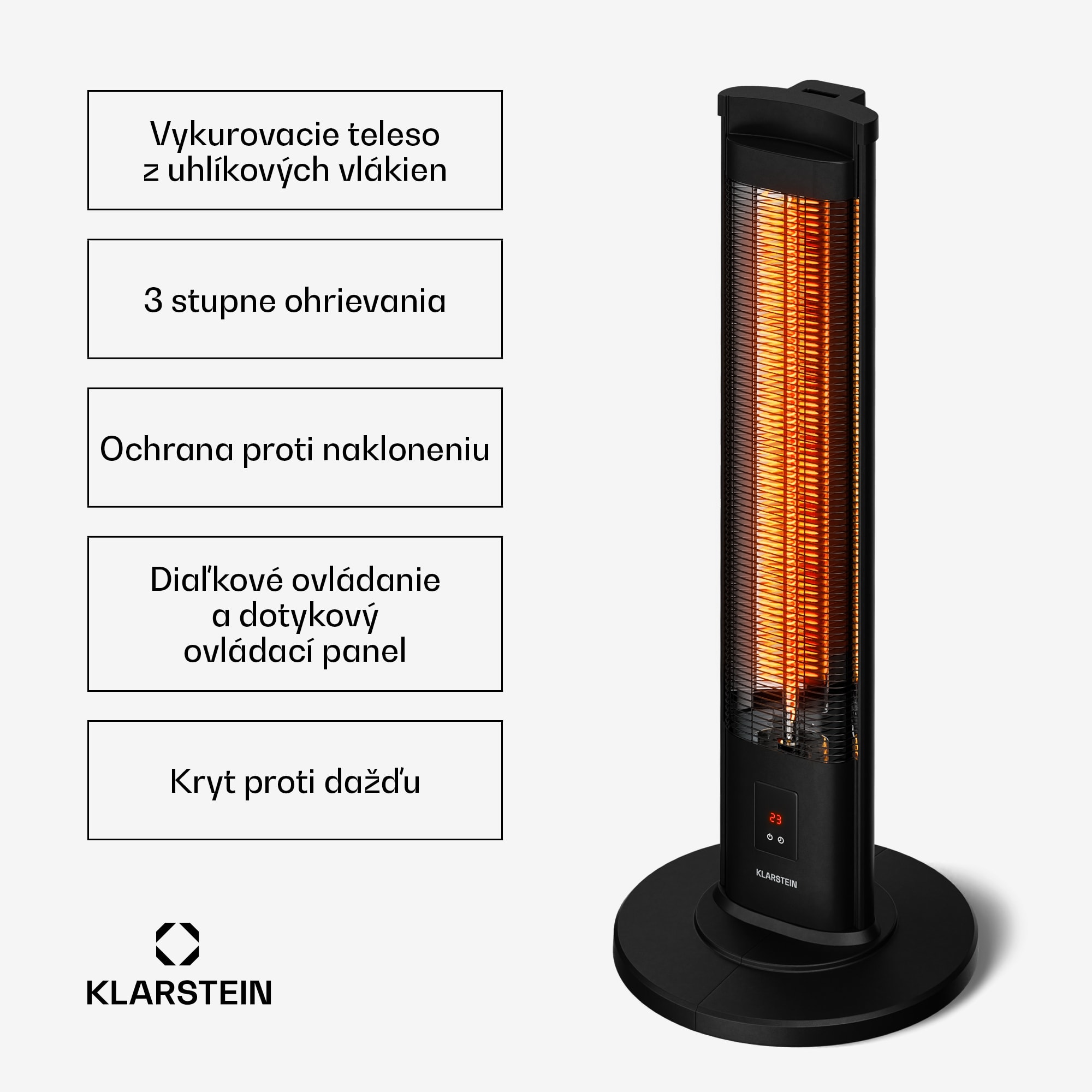 Klarstein BlazeTower infračervený ohrievač stojaci | 2000 W | 15 m² | Výkonný | 101 cm x 40 cm – Obrázok 2