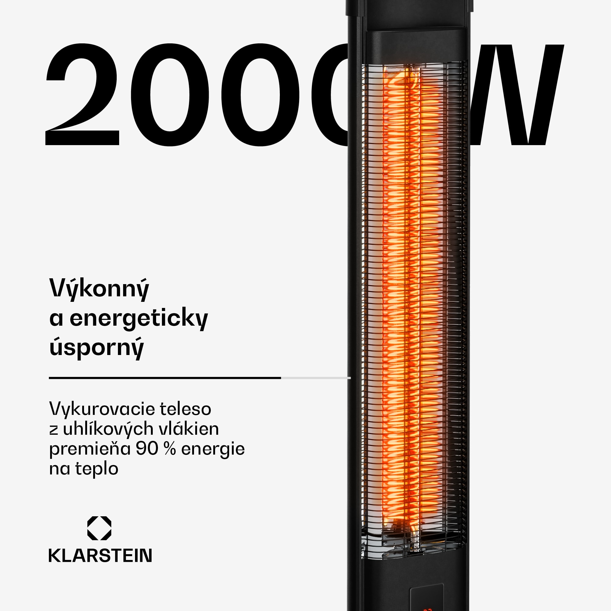 Klarstein BlazeTower infračervený ohrievač stojaci | 2000 W | 15 m² | Výkonný | 101 cm x 40 cm – Obrázok 5