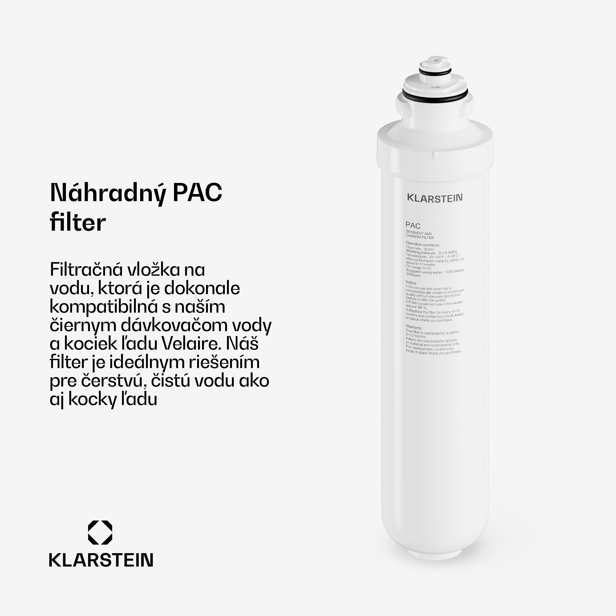 Klarstein Velaire PAC filter | 3600 litrov | Výmena každých 6 mesiacov | Plastové puzdro – Obrázok 2