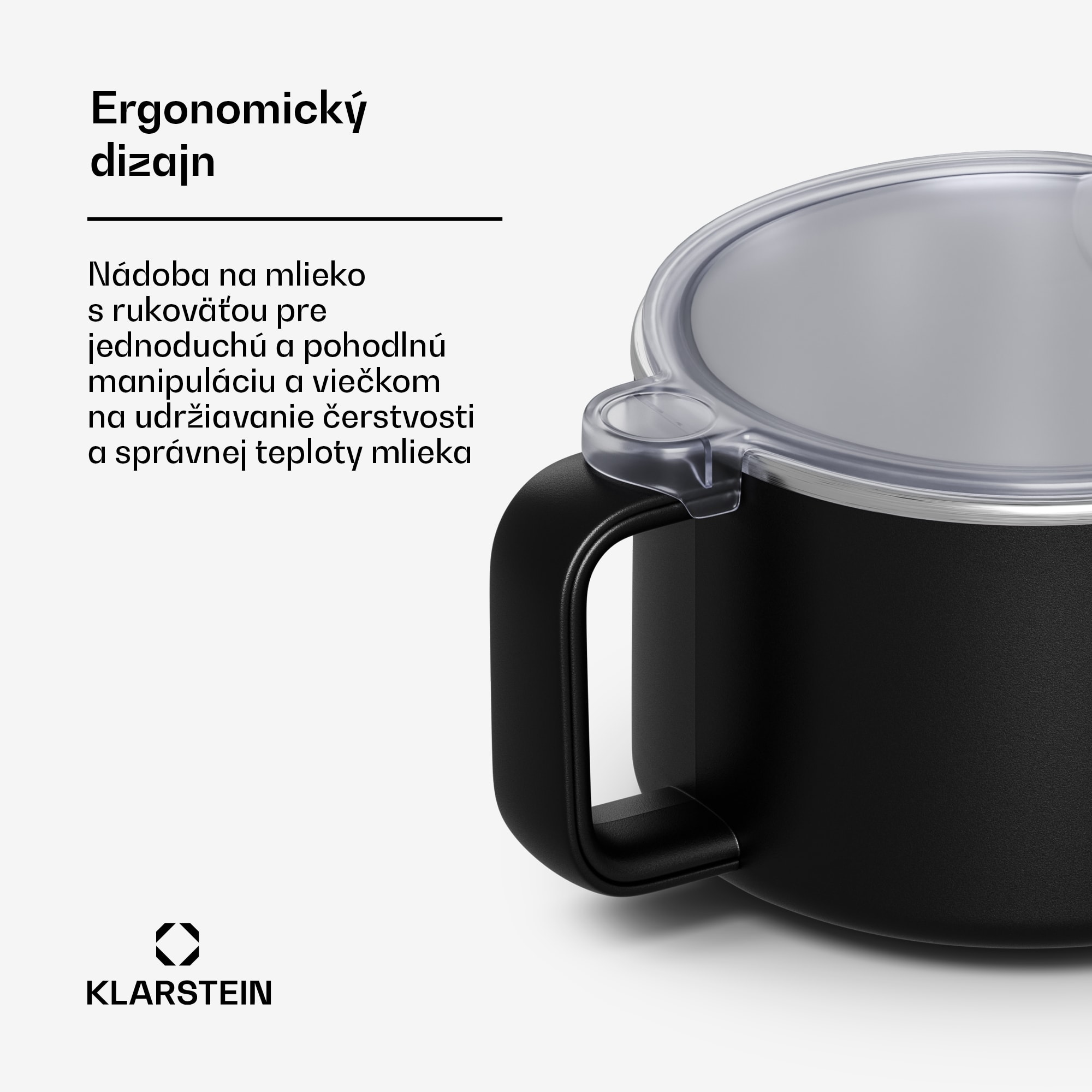 Klarstein Marcia Touch mliečnik 1,2 l plast SUS304 nerez umývateľný v umývačke riadu – Obrázok 2