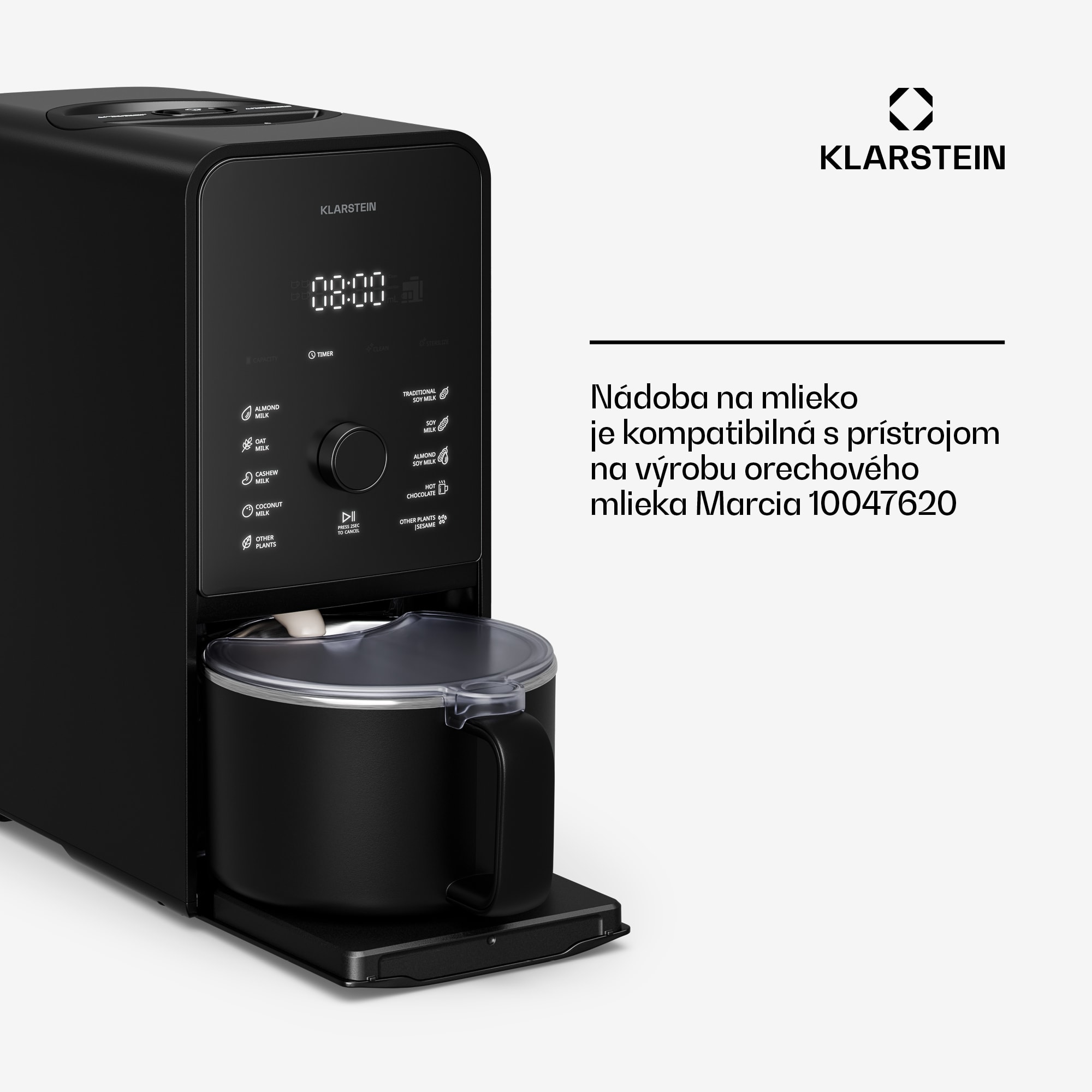 Klarstein Marcia Touch mliečnik 1,2 l plast SUS304 nerez umývateľný v umývačke riadu – Obrázok 3