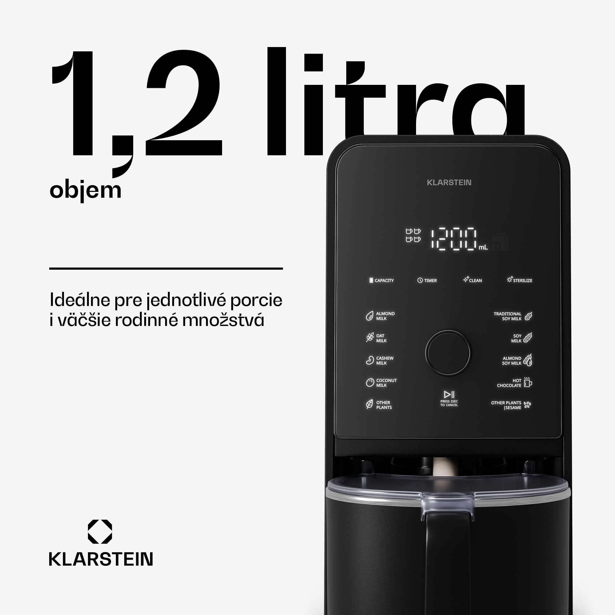 Klarstein Marcia Touch mliečnik 1,2 l plast SUS304 nerez umývateľný v umývačke riadu – Obrázok 4