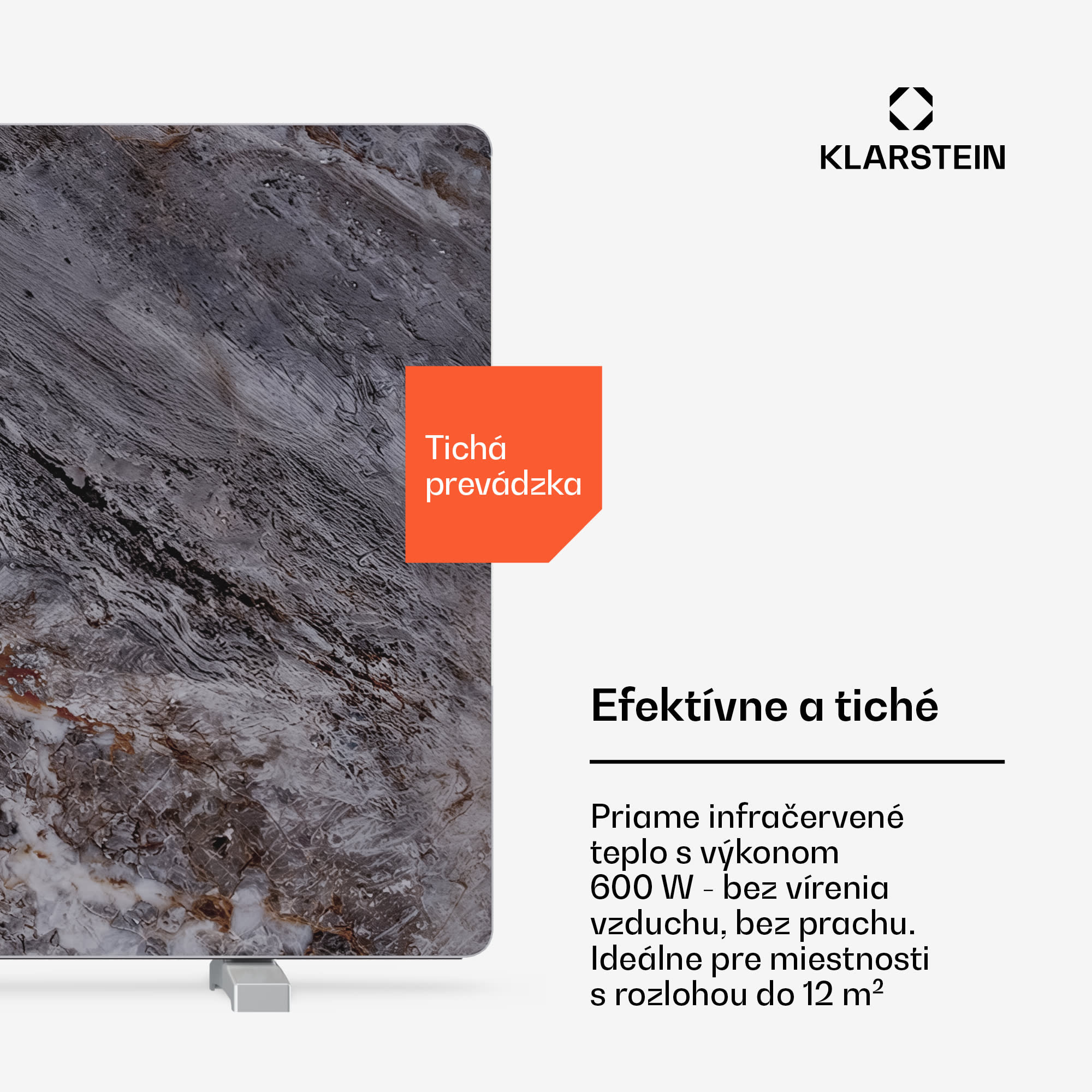 Klarstein MarmoHeat infračervený panel | 600 W | 5 - 9 m² | dizajn mramoru | 70 cm x 100 cm – Obrázok 5