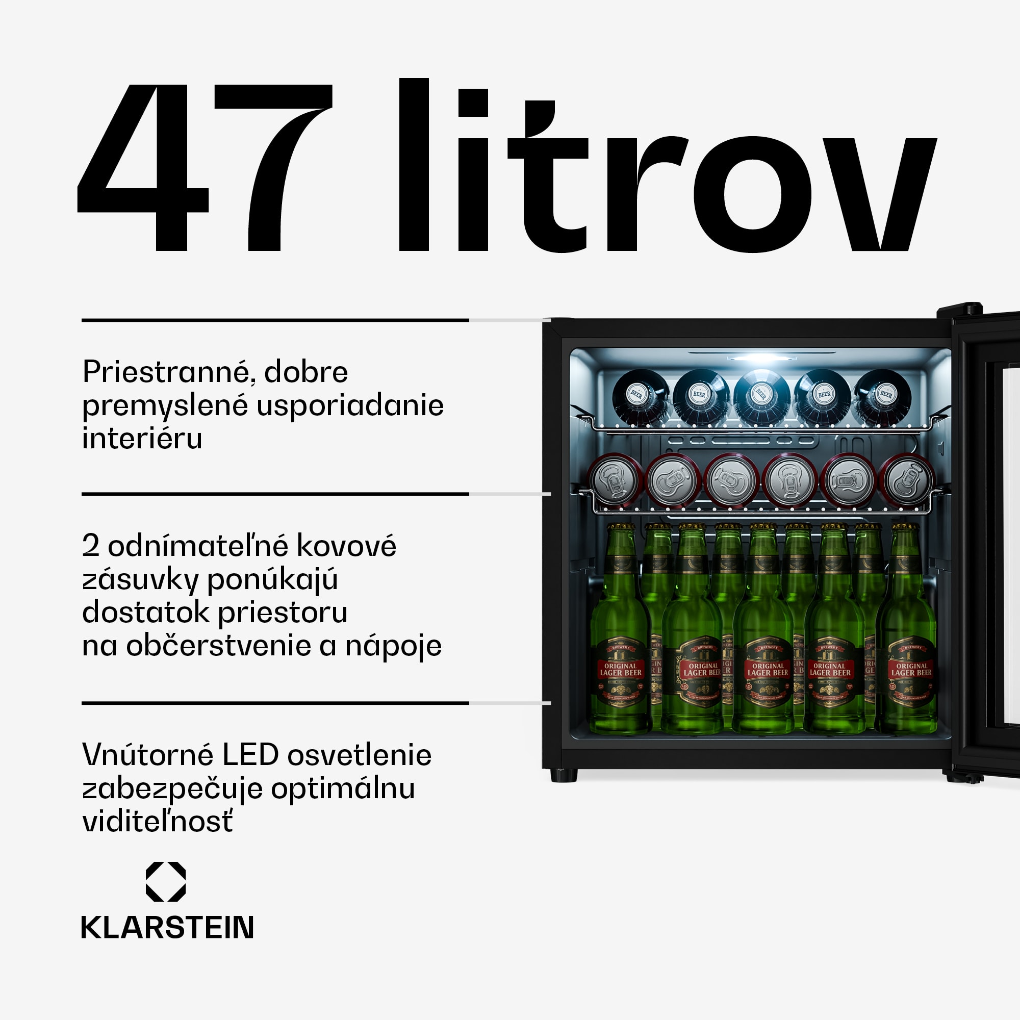Klarstein Beersafe chladnička na nápoje so zrkadlovými dverami | 47 x 52 cm | LED osvetlenie vnútra – Obrázok 2