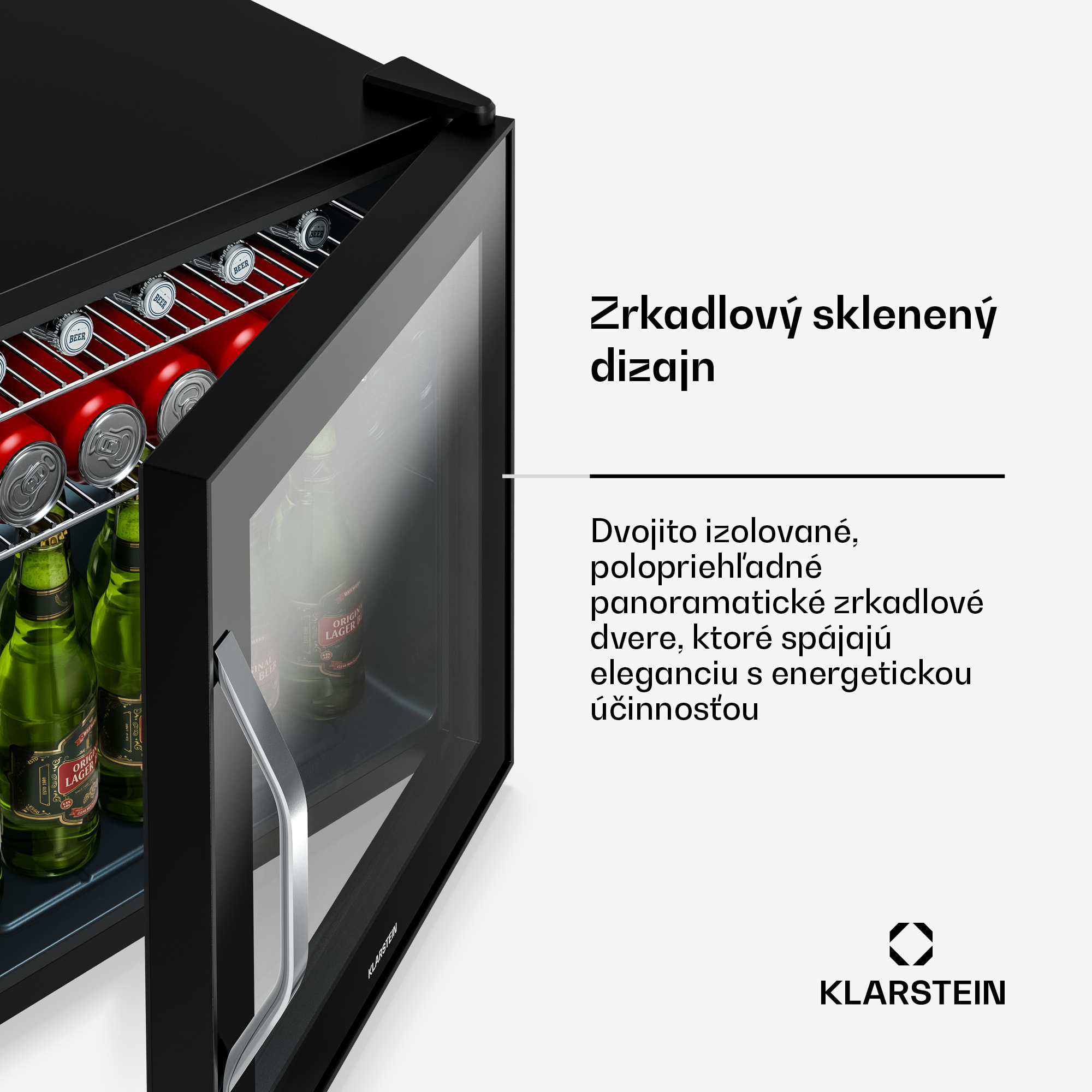 Klarstein Beersafe chladnička na nápoje so zrkadlovými dverami | 47 x 52 cm | LED osvetlenie vnútra – Obrázok 5