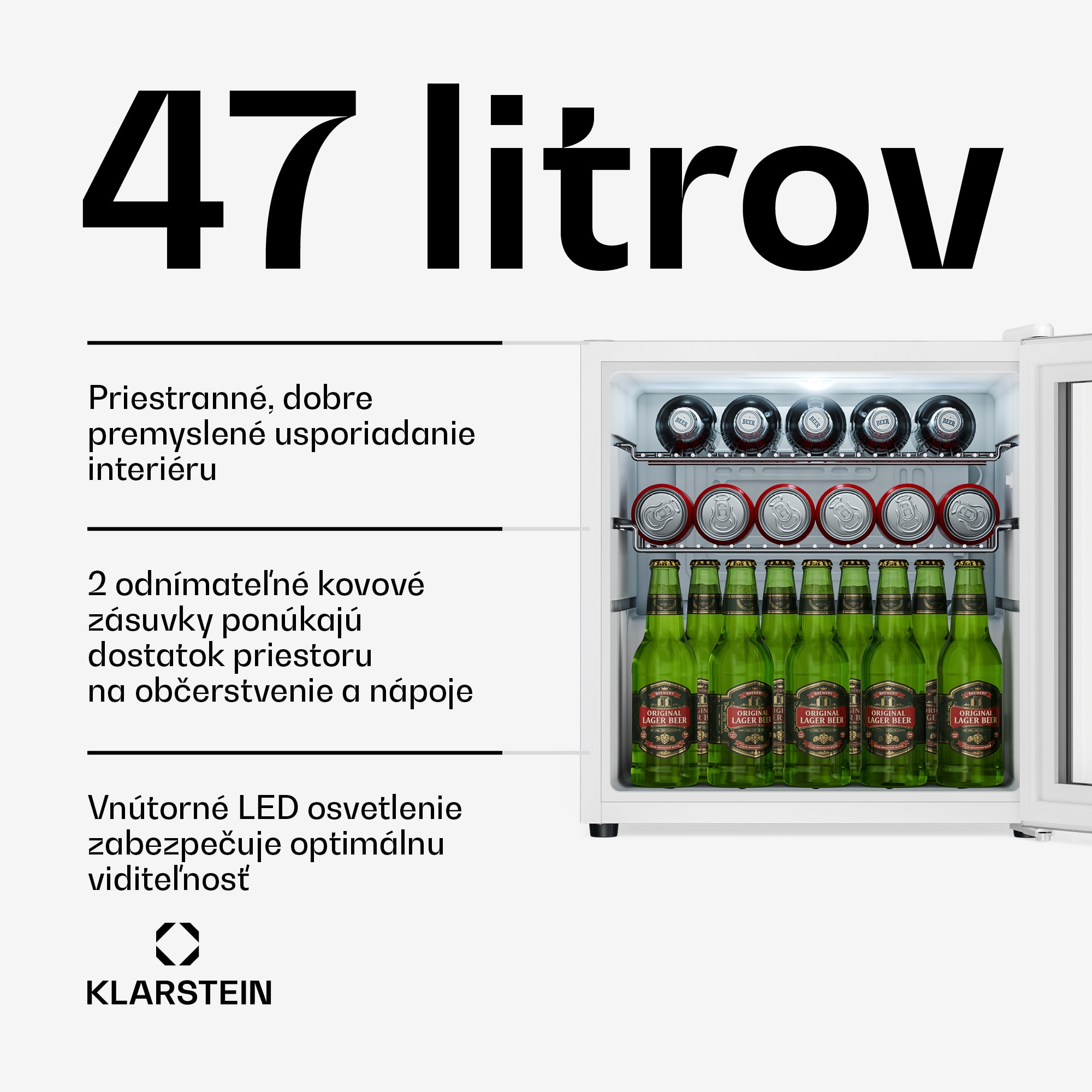 Klarstein Beersafe chladnička na nápoje so sklom dverí | 44 x 48 cm | LED vnútorné osvetlenie | strieborná-biela – Obrázok 2